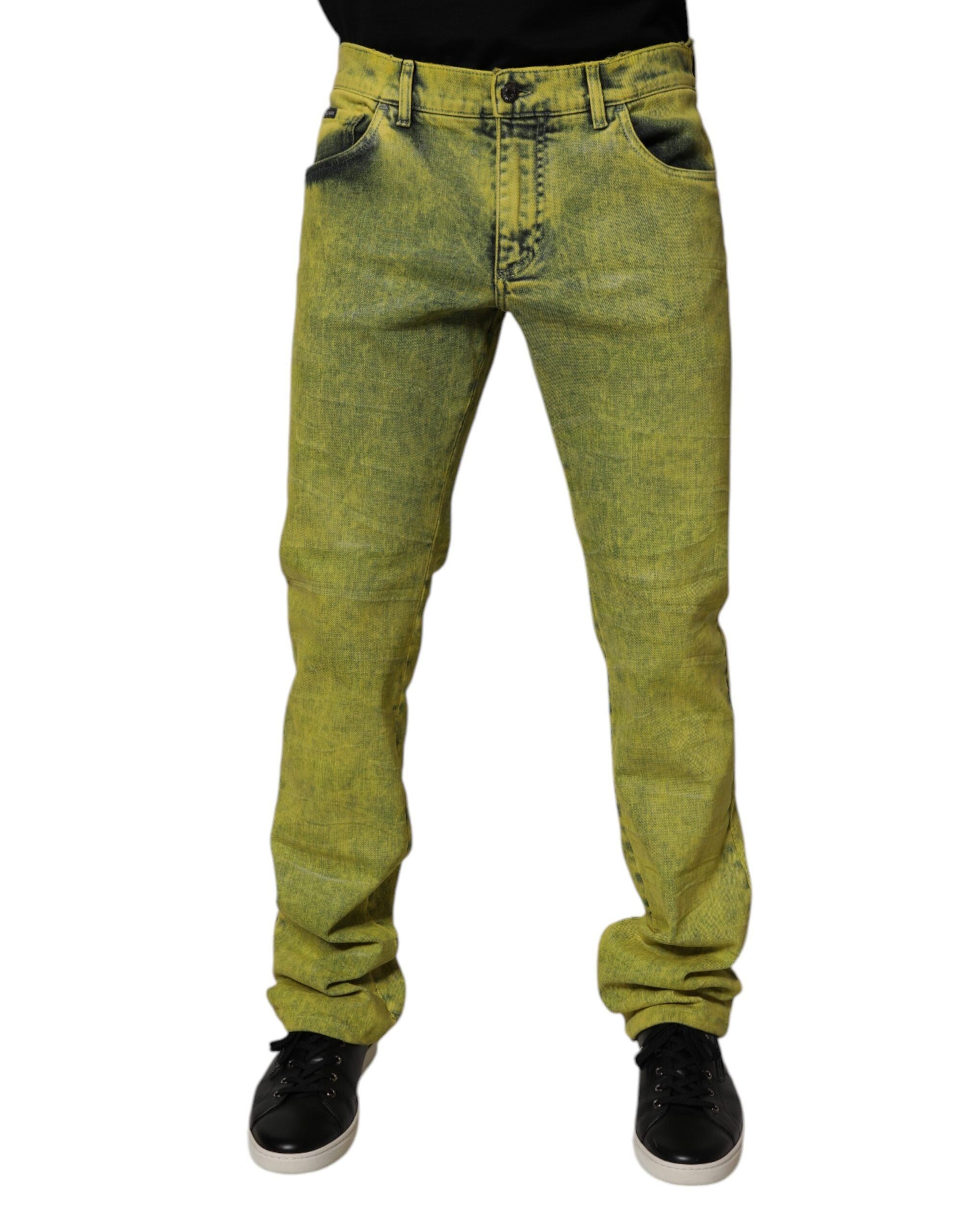 Blugi skinny din denim pentru bărbați, din bumbac elastic, galbeni, Dolce &amp; Gabbana