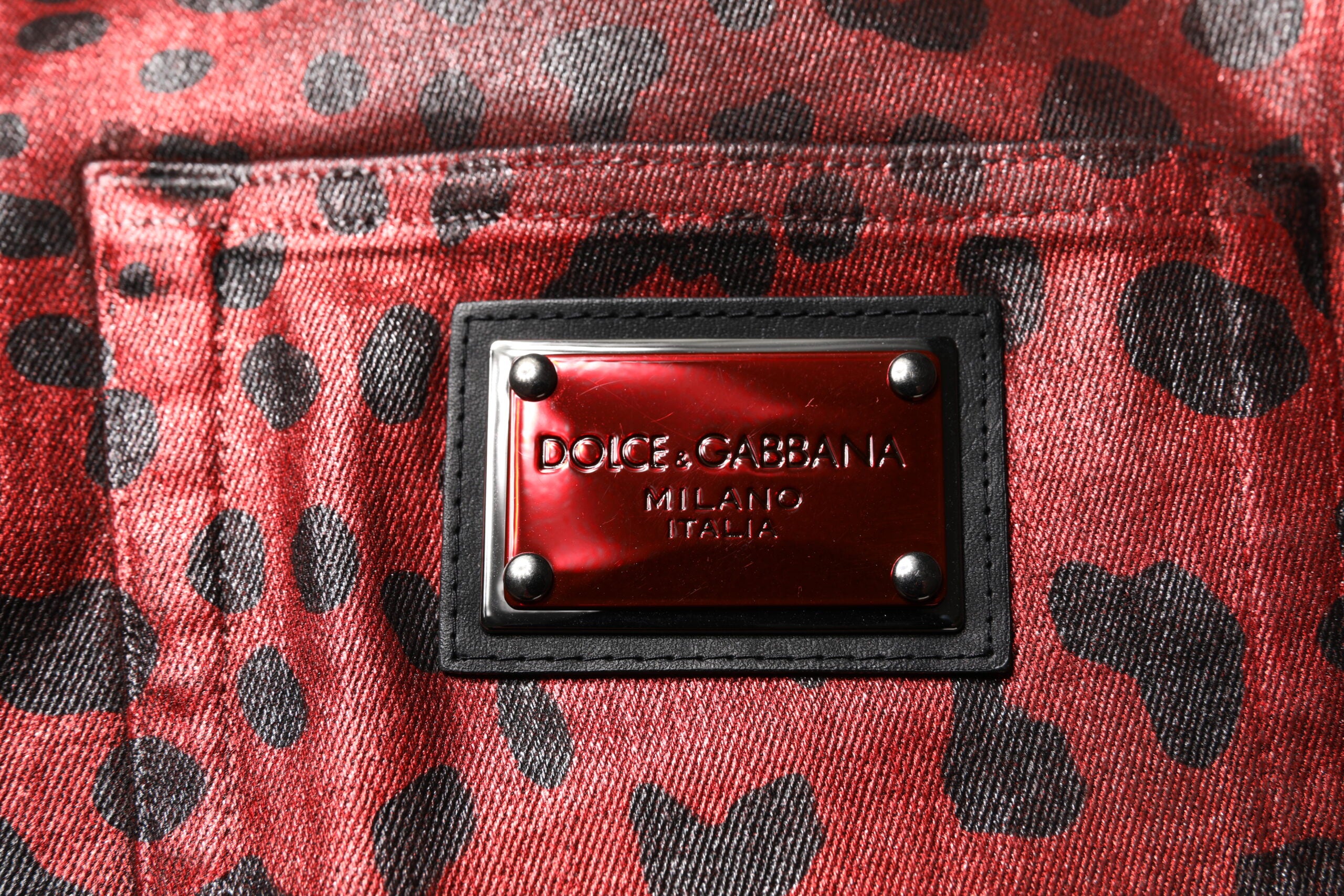 Blugi Dolce &amp; Gabbana cu imprimeu leopard roșu și drept din bumbac pentru bărbați