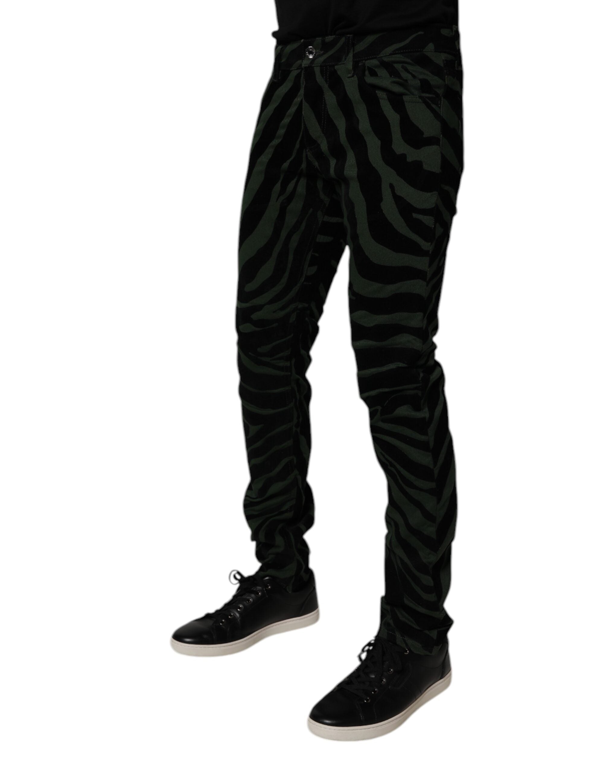 Blugi skinny din denim cu dungi verzi și negru Dolce &amp; Gabbana