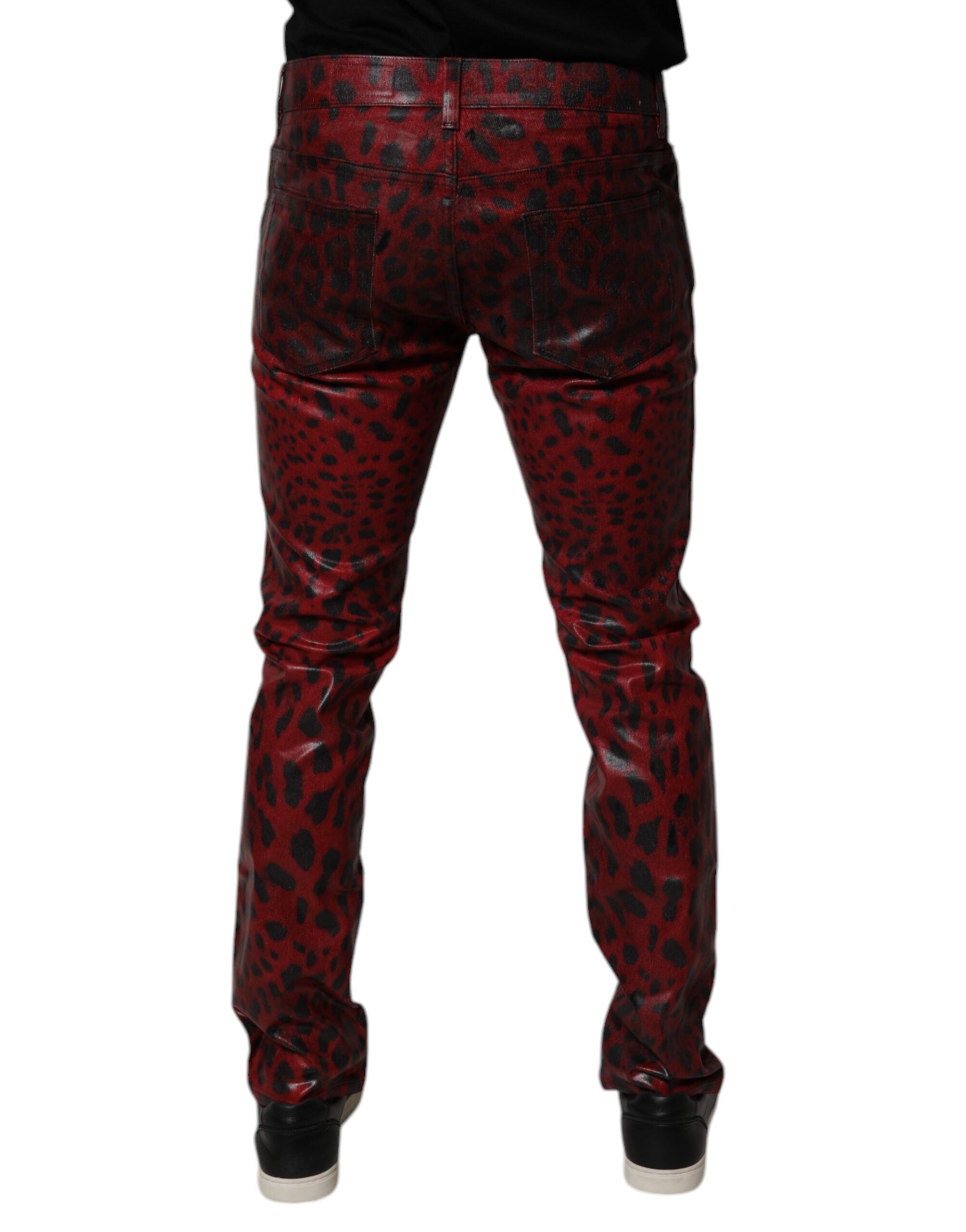 Blugi skinny din bumbac cu imprimeu leopard roșu pentru bărbați Dolce &amp; Gabbana