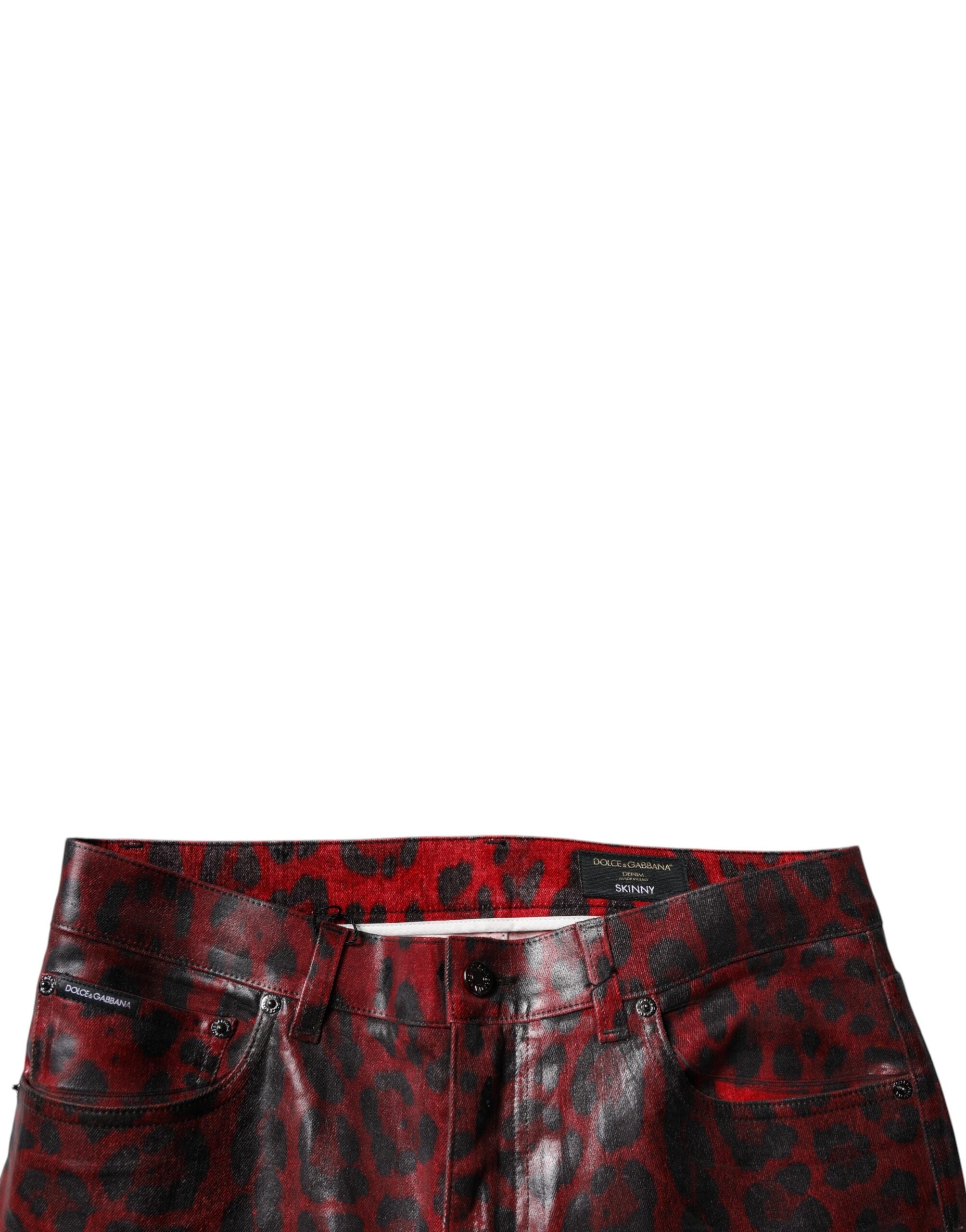 Blugi skinny din bumbac cu imprimeu leopard roșu pentru bărbați Dolce &amp; Gabbana