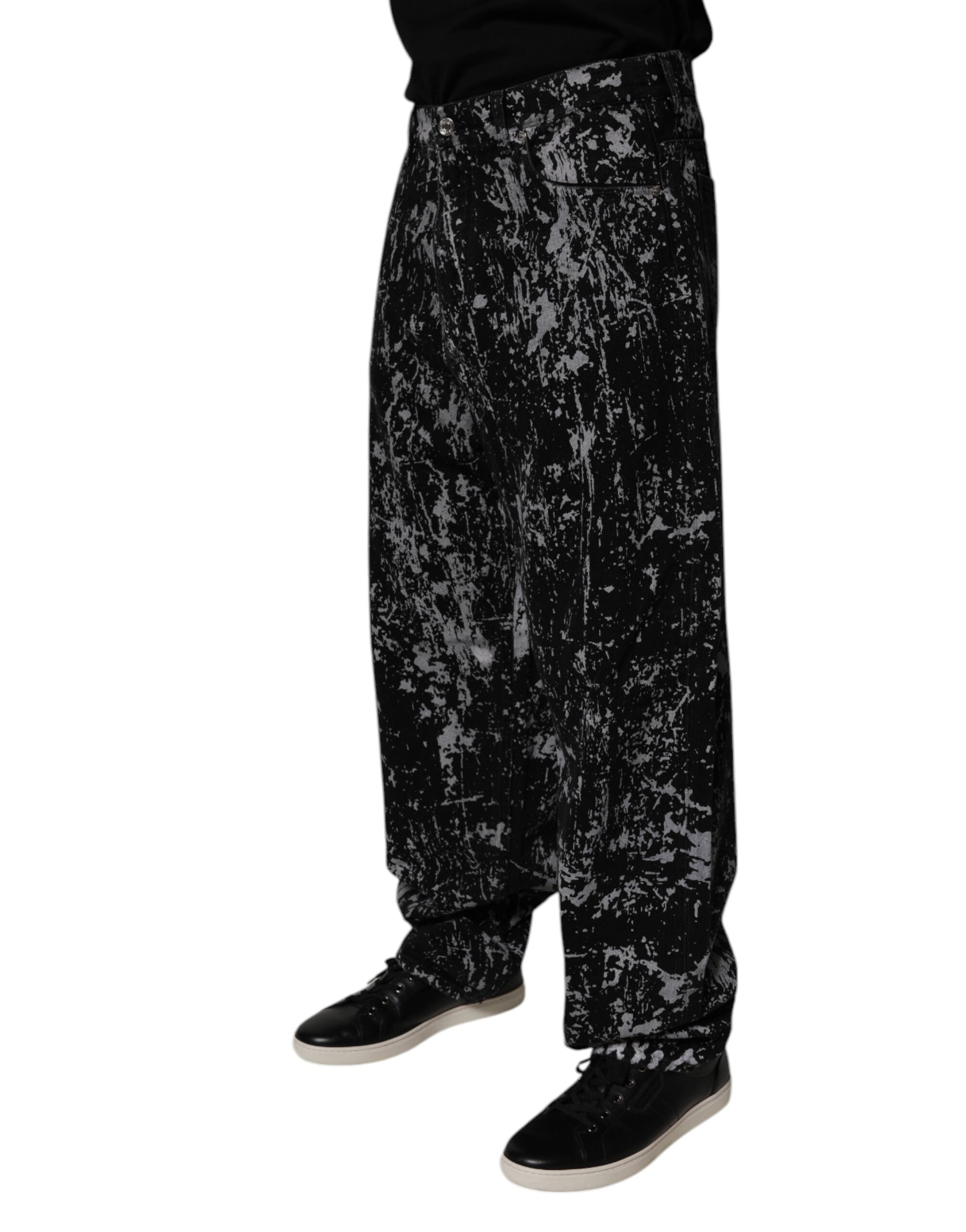 Blugi Dolce &amp; Gabbana Negri Tie-Dye din Bumbac Drepți pentru Bărbați