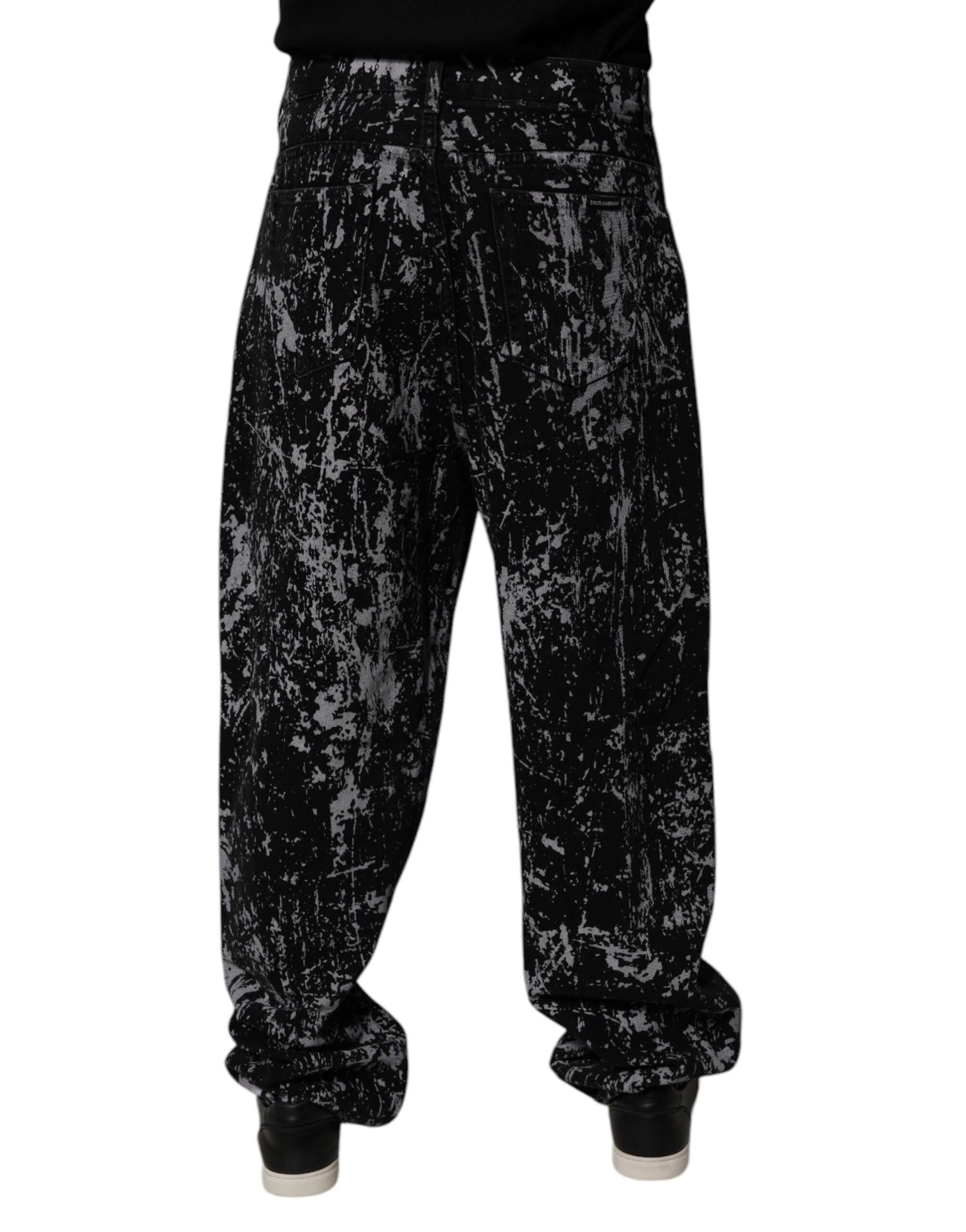 Blugi Dolce &amp; Gabbana Negri Tie-Dye din Bumbac Drepți pentru Bărbați
