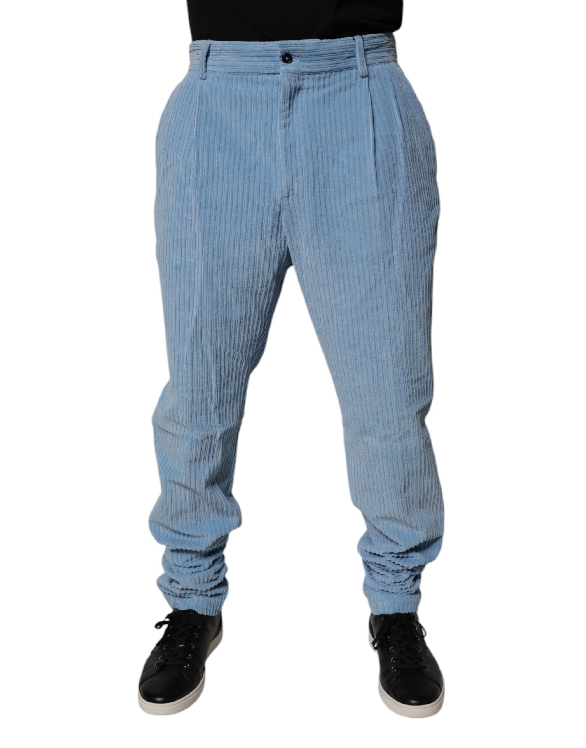 Blugi skinny din denim albastru deschis din catifea reiată Dolce &amp; Gabbana