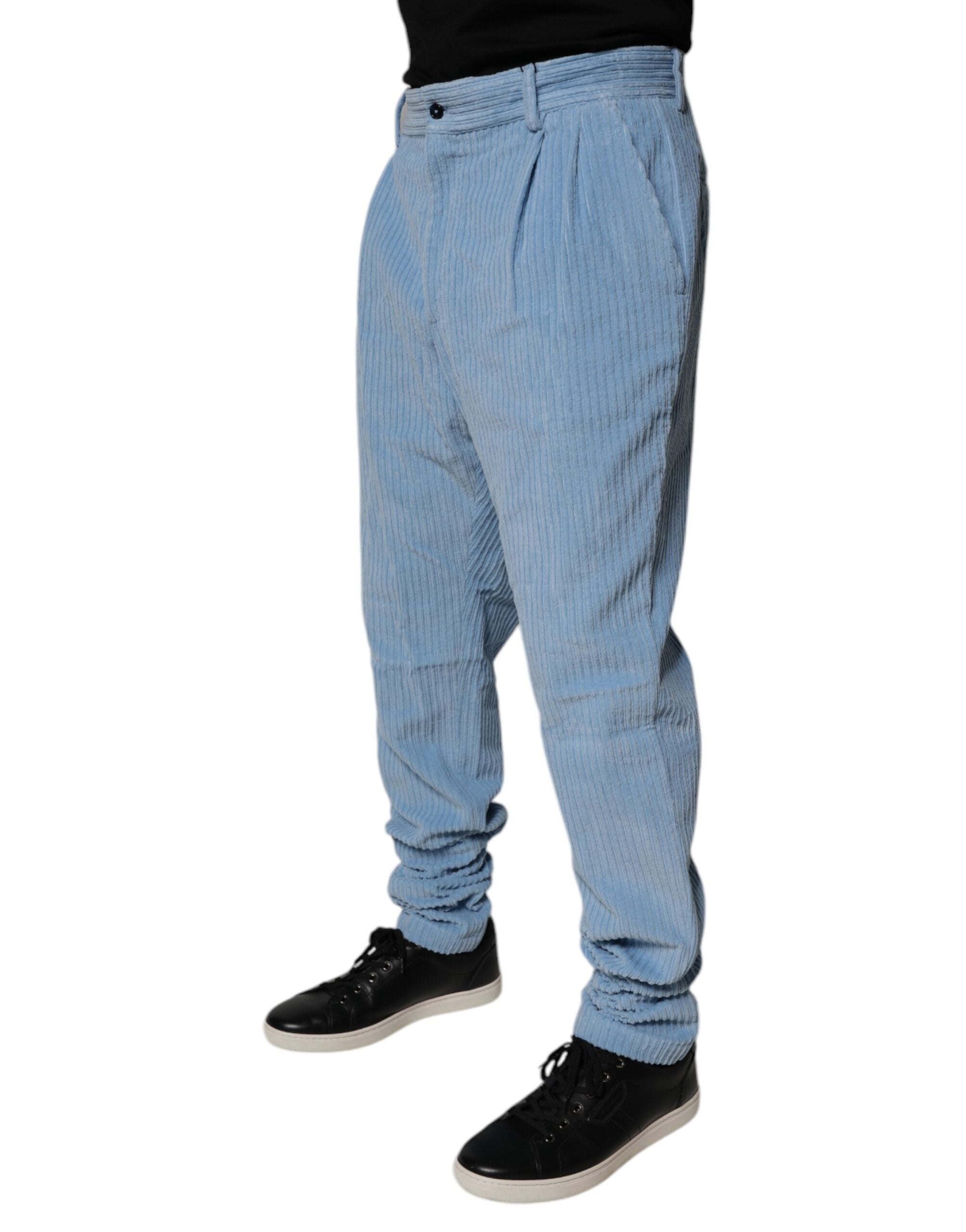 Blugi skinny din denim albastru deschis din catifea reiată Dolce &amp; Gabbana