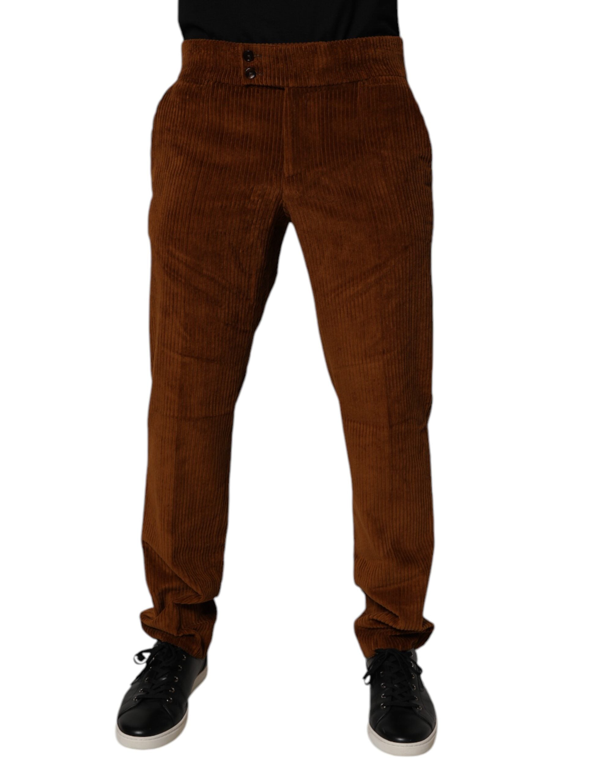 Blugi skinny din denim maro închis din catifea reiată din bumbac Dolce &amp; Gabbana