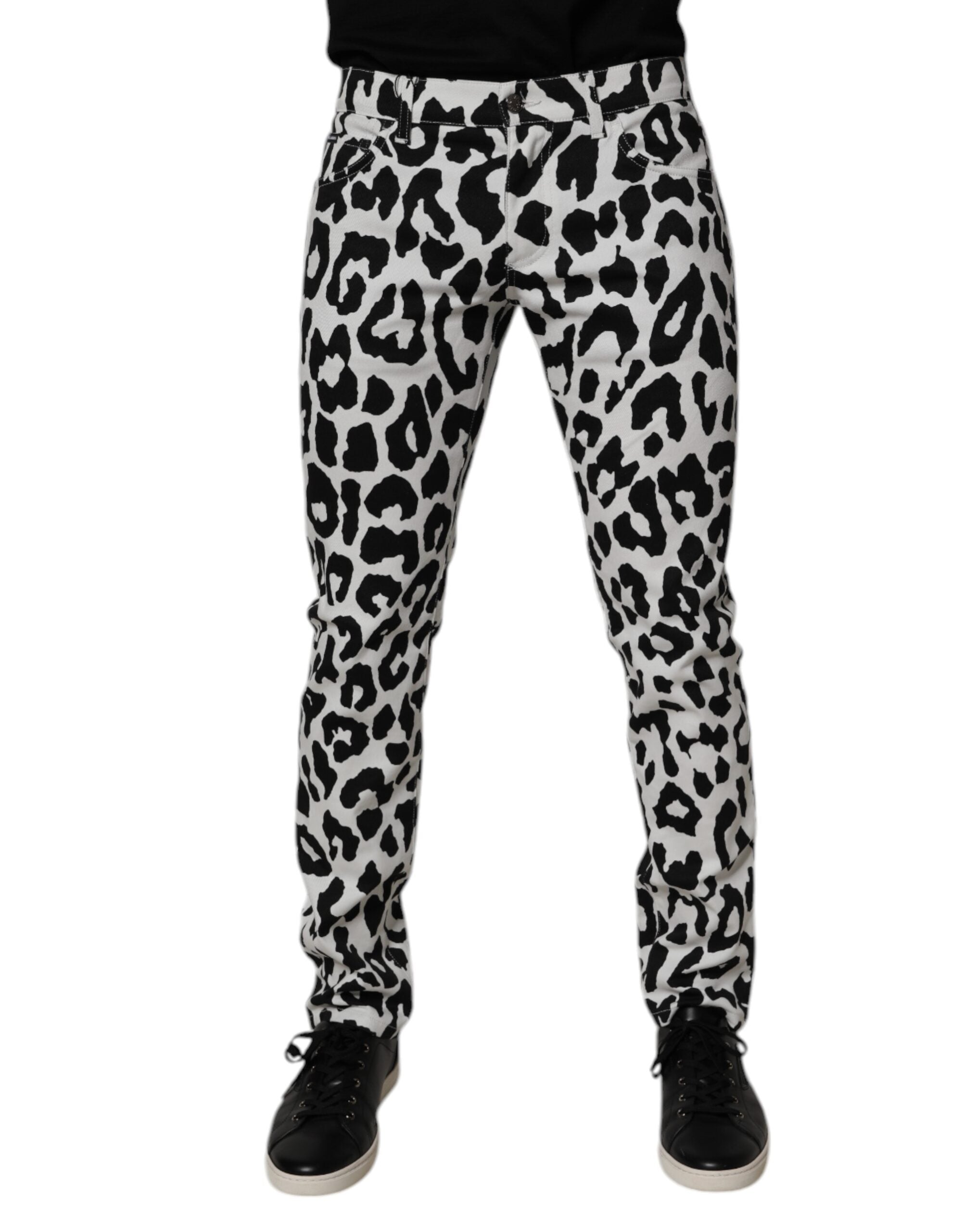 Blugi skinny din denim cu imprimeu leopard din bumbac Dolce &amp; Gabbana