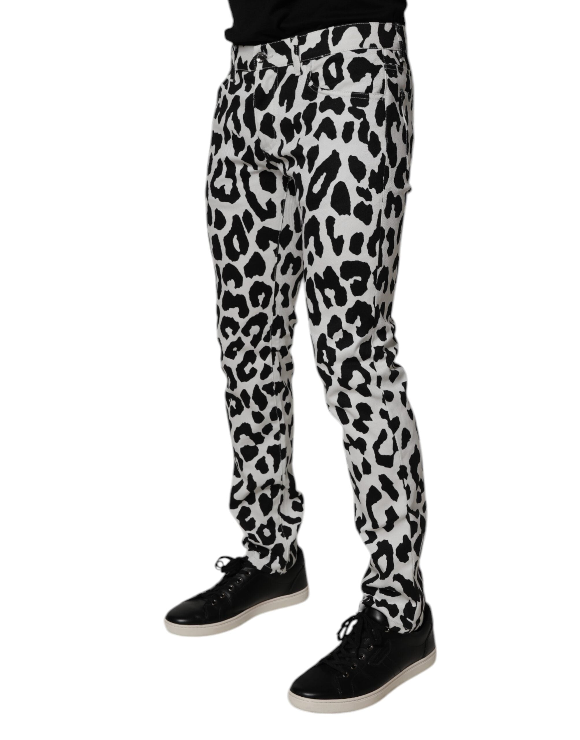 Dolce &amp; Gabbana – Weiße Skinny-Jeans aus Baumwolle mit Leopardenmuster