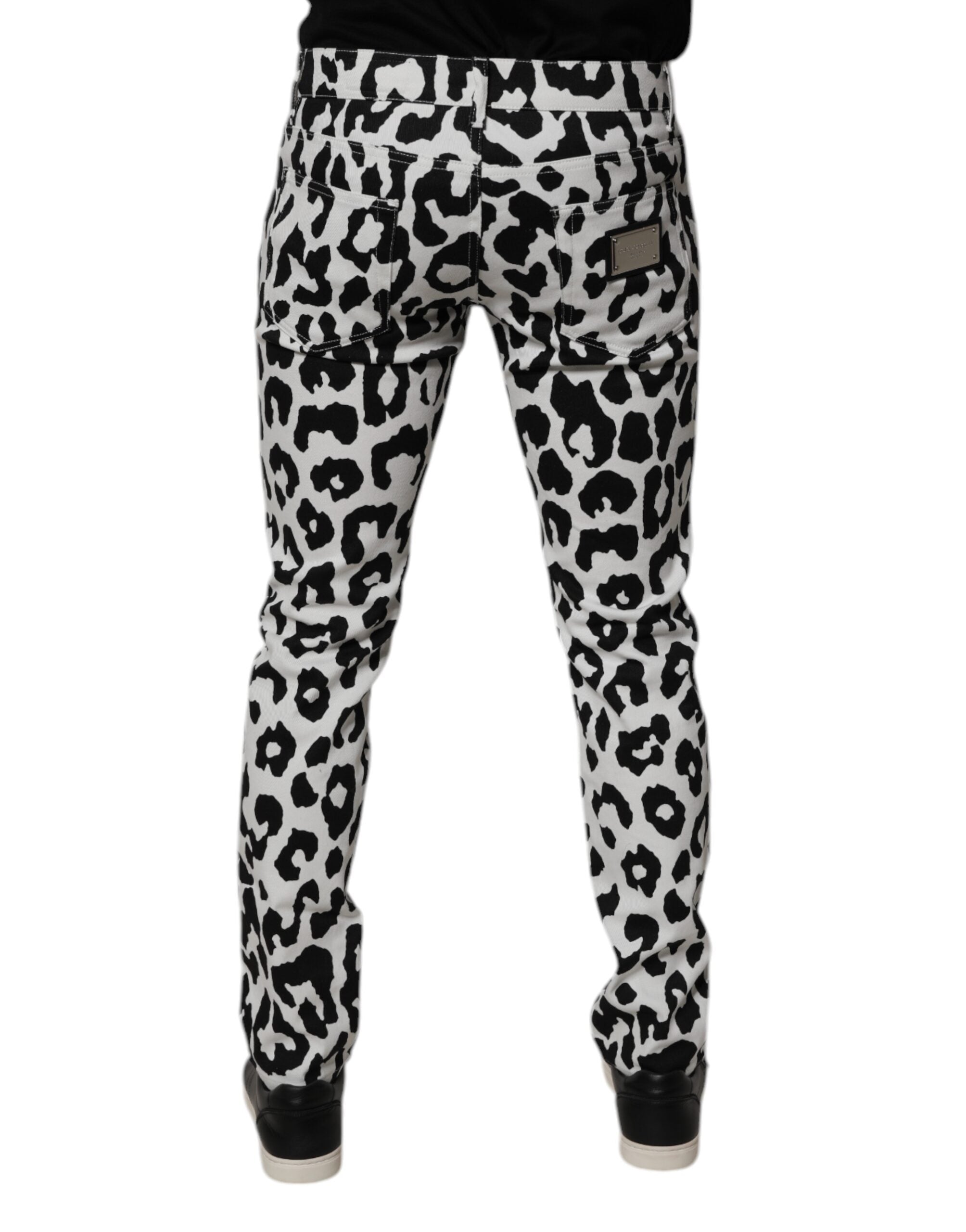 Dolce &amp; Gabbana – Weiße Skinny-Jeans aus Baumwolle mit Leopardenmuster