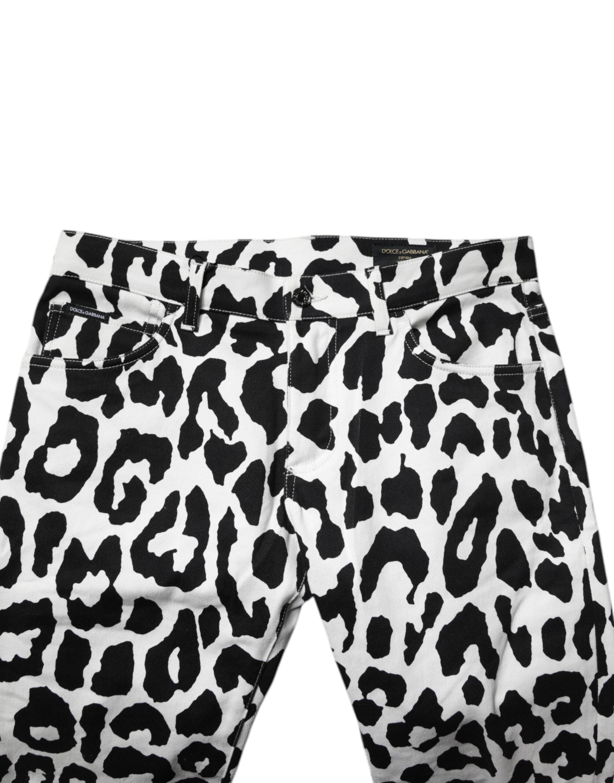 Dolce &amp; Gabbana – Weiße Skinny-Jeans aus Baumwolle mit Leopardenmuster