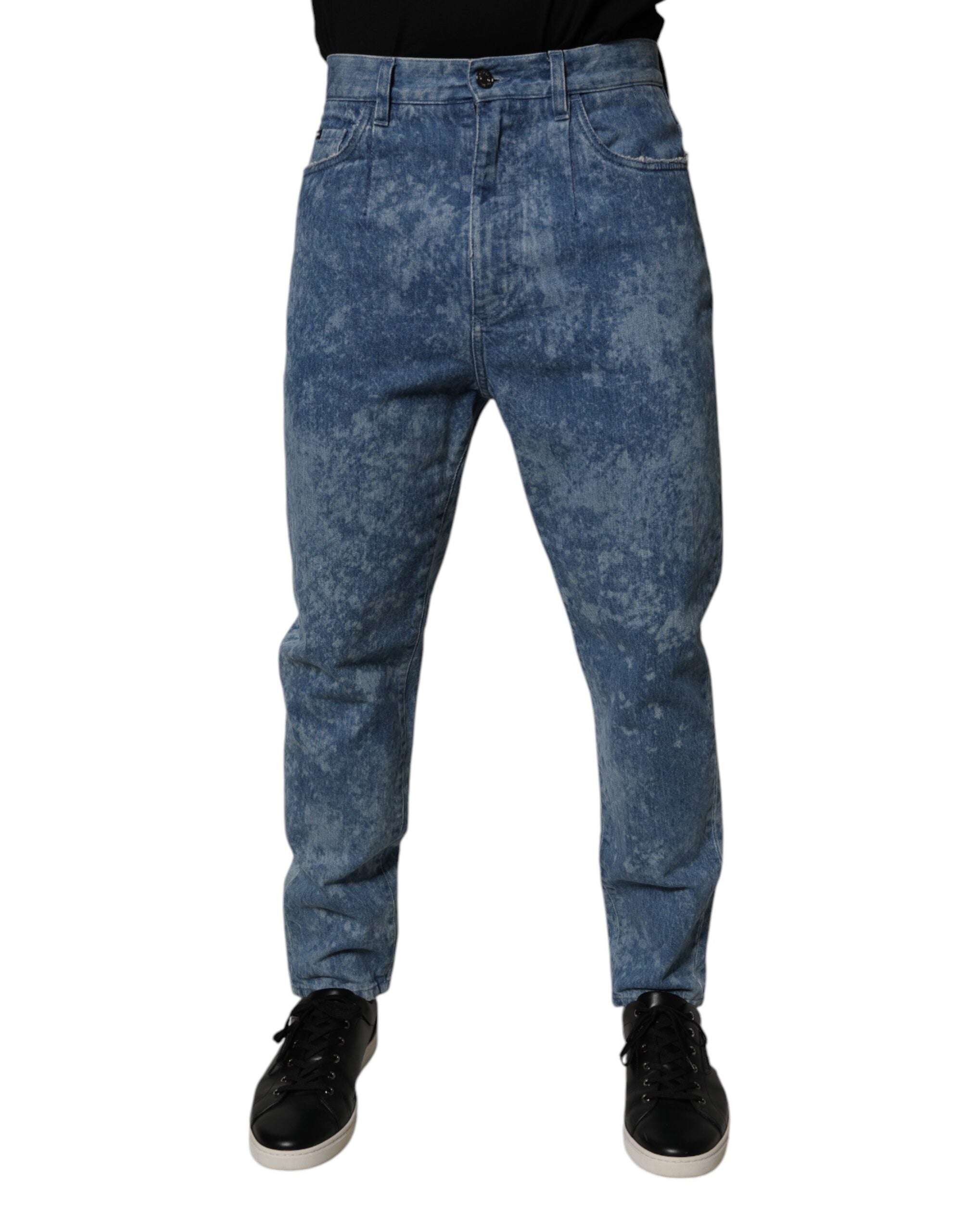Blugi skinny din denim pentru bărbați, vopsiți în albastru, din bumbac, Dolce &amp; Gabbana