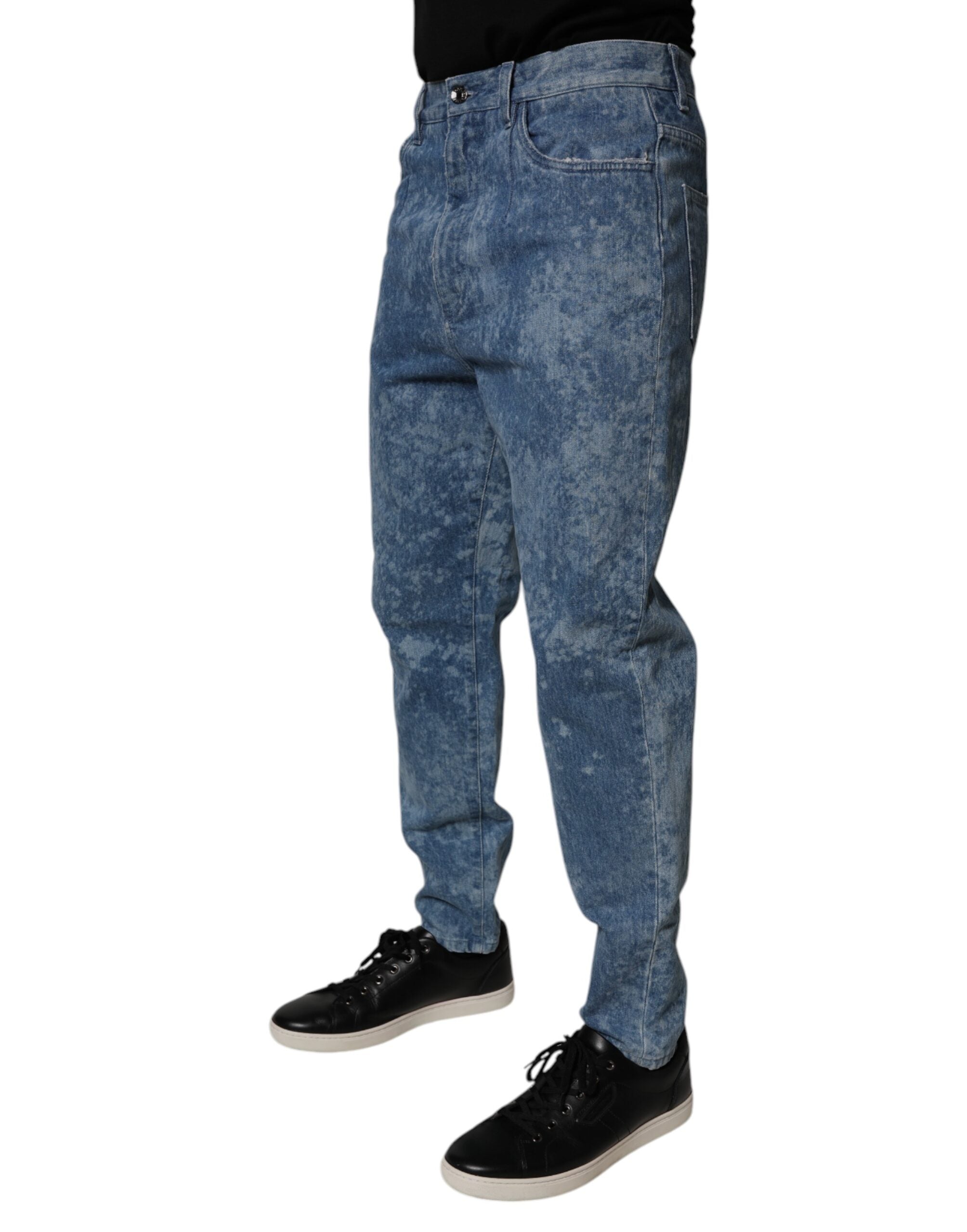 Blugi skinny din denim pentru bărbați, vopsiți în albastru, din bumbac, Dolce &amp; Gabbana