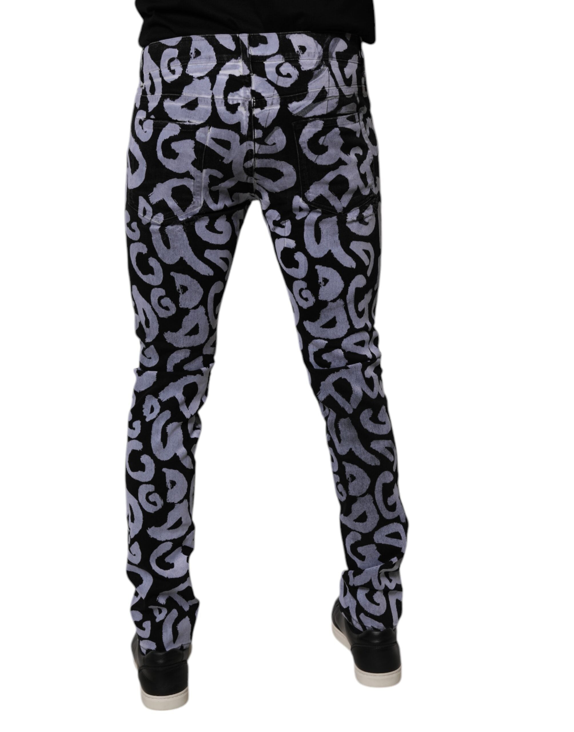 Blugi skinny din denim cu monogramă și logo negru Dolce &amp; Gabbana
