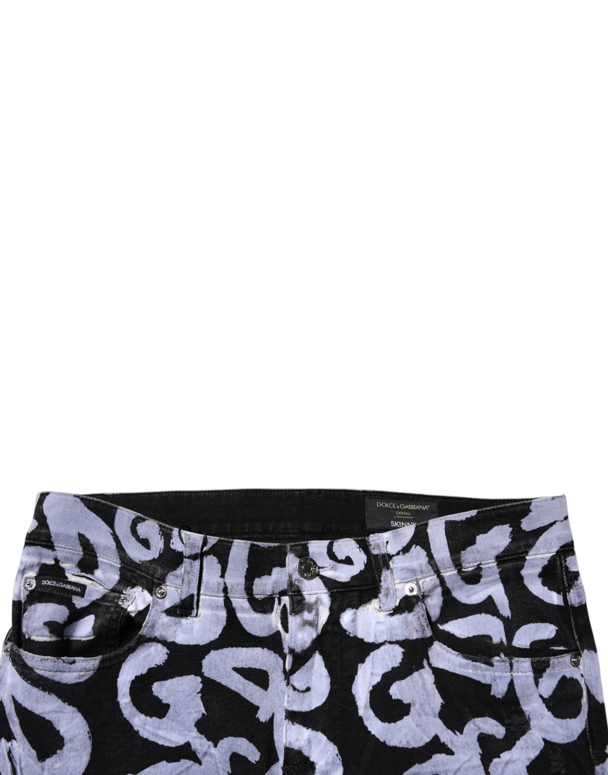 Blugi skinny din denim cu monogramă și logo negru Dolce &amp; Gabbana
