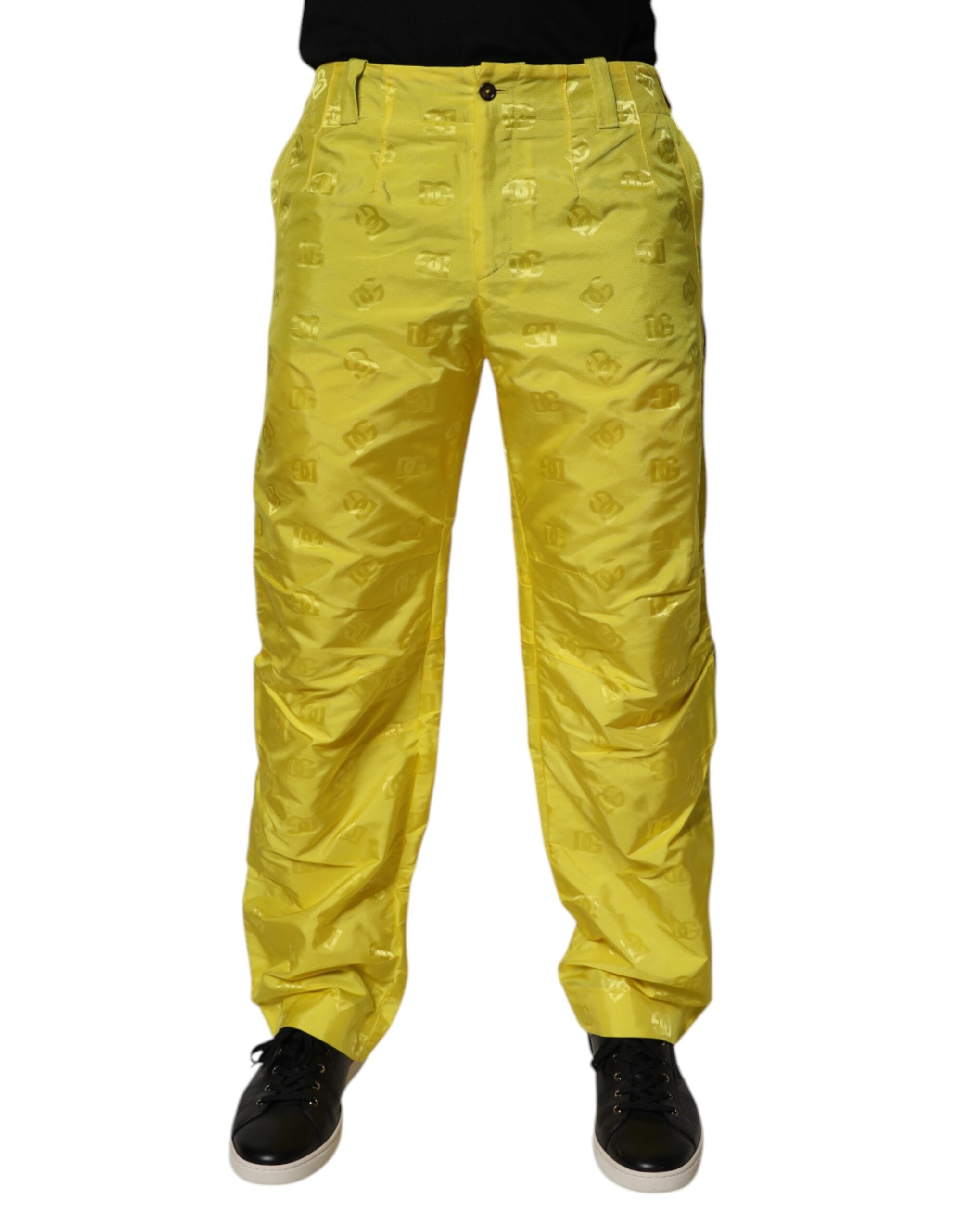 Pantaloni drepți din poliester cu monogramă DG galbenă Dolce &amp; Gabbana