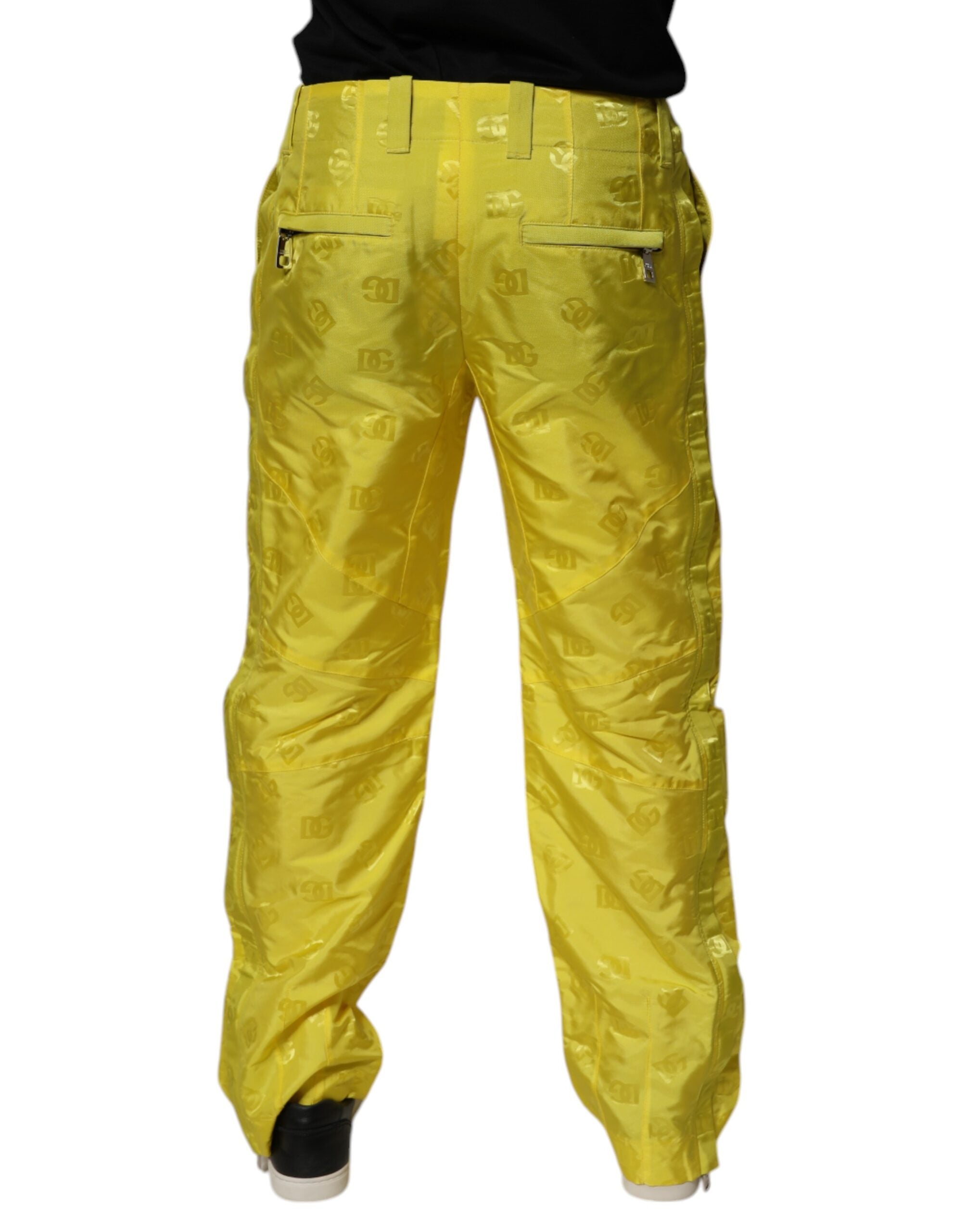 Pantaloni drepți din poliester cu monogramă DG galbenă Dolce &amp; Gabbana