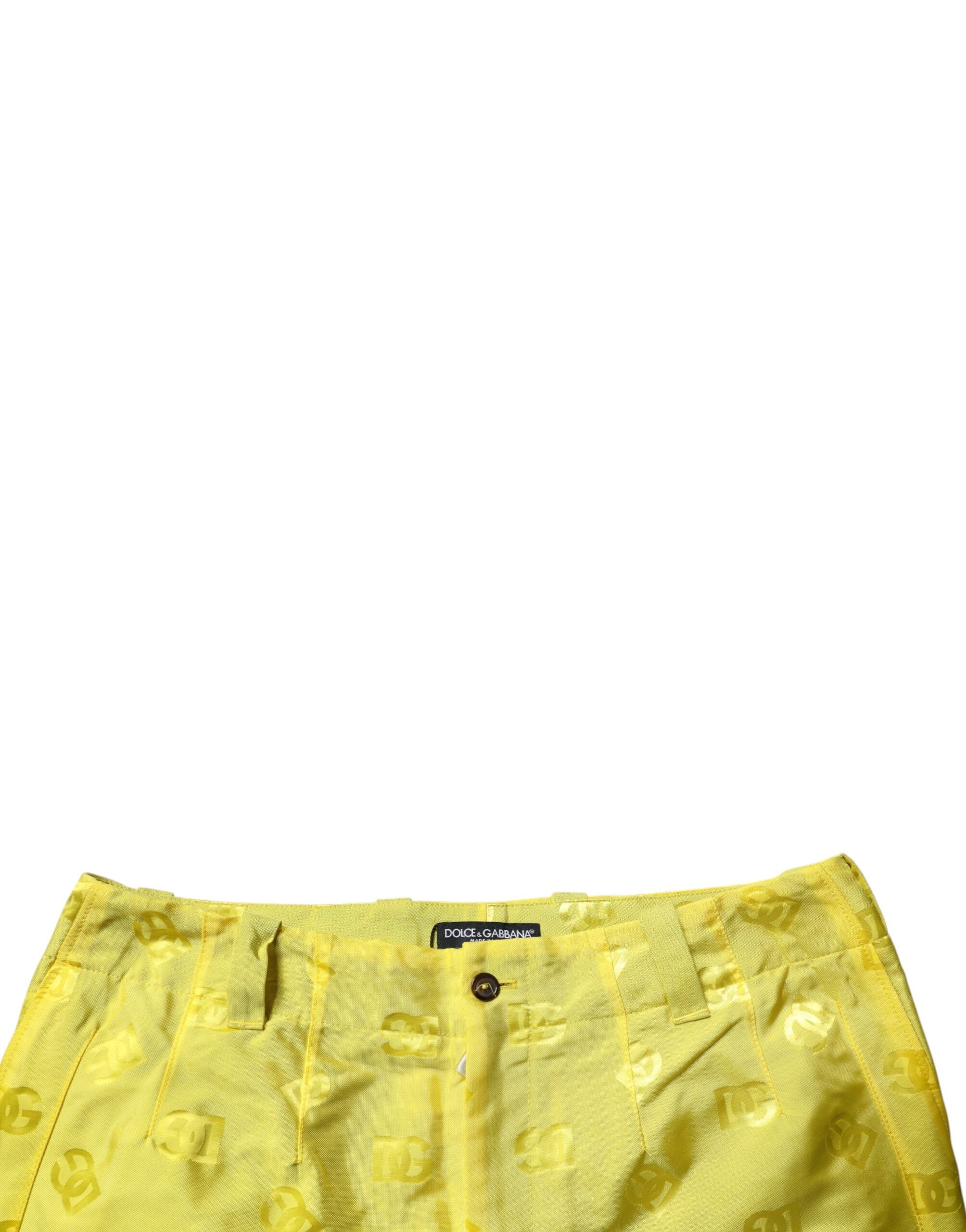 Pantaloni drepți din poliester cu monogramă DG galbenă Dolce &amp; Gabbana