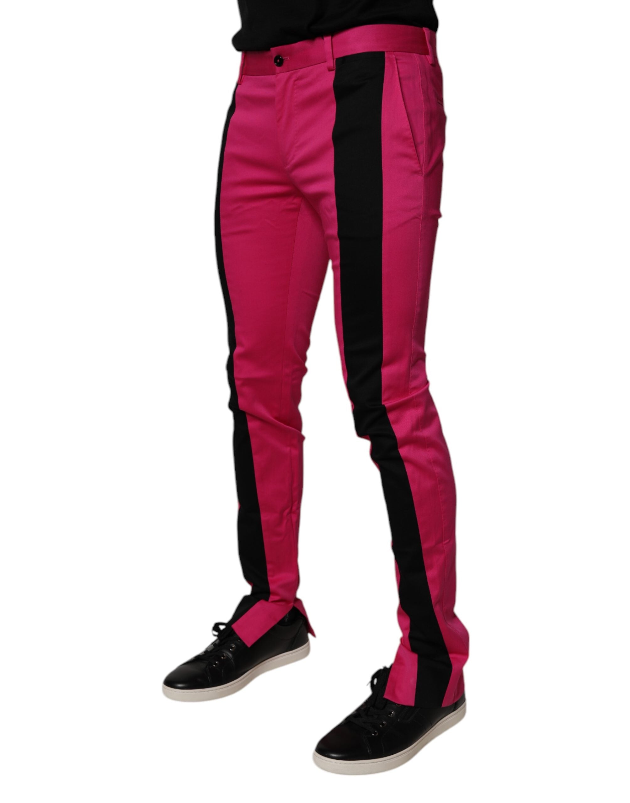 Dolce &amp; Gabbana – Slim Fit-Anzughose für Herren in Pink und Schwarz mit Streifen