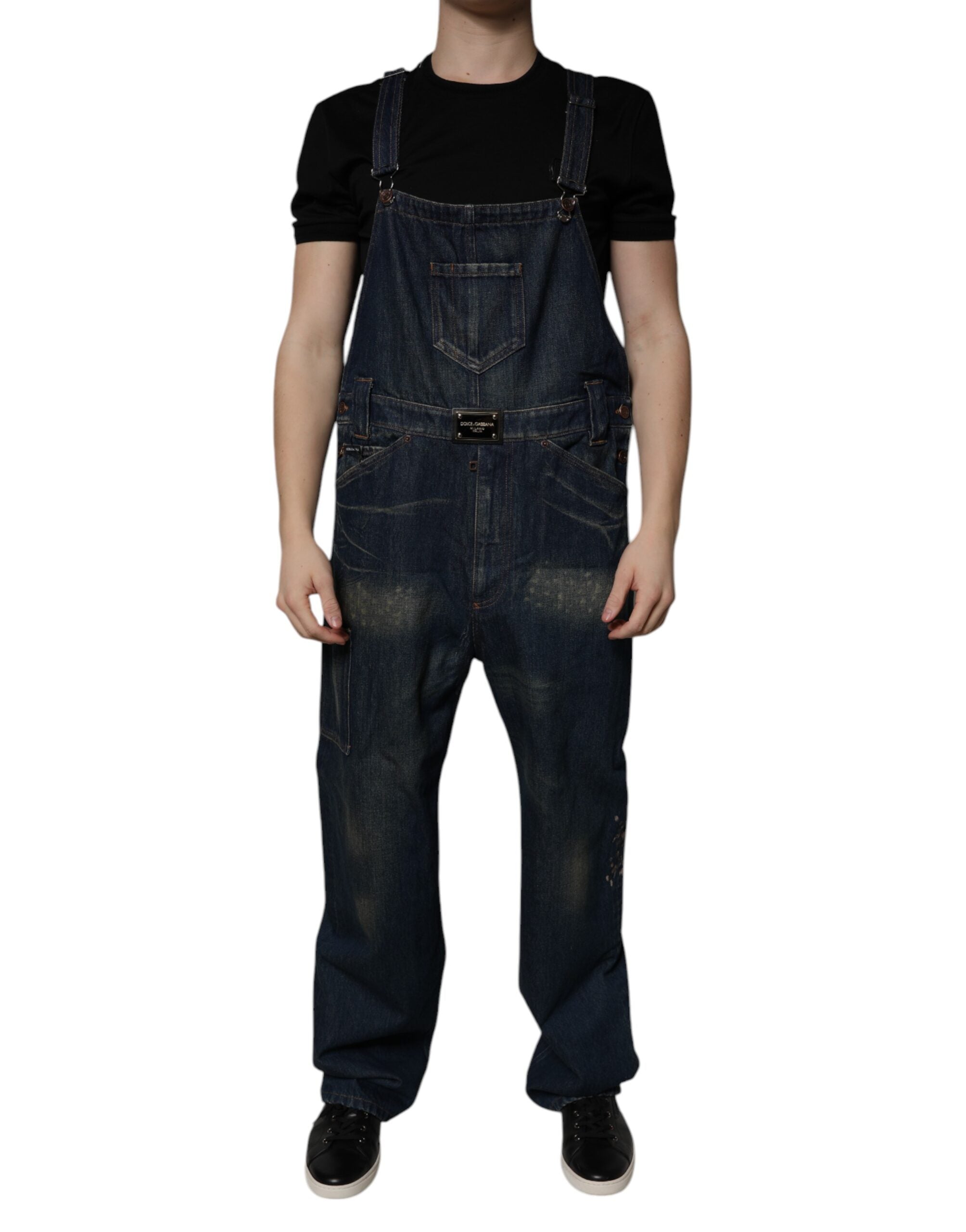Dolce &amp; Gabbana Salopetă bărbătească din bumbac albastru închis, model denim, model blugi