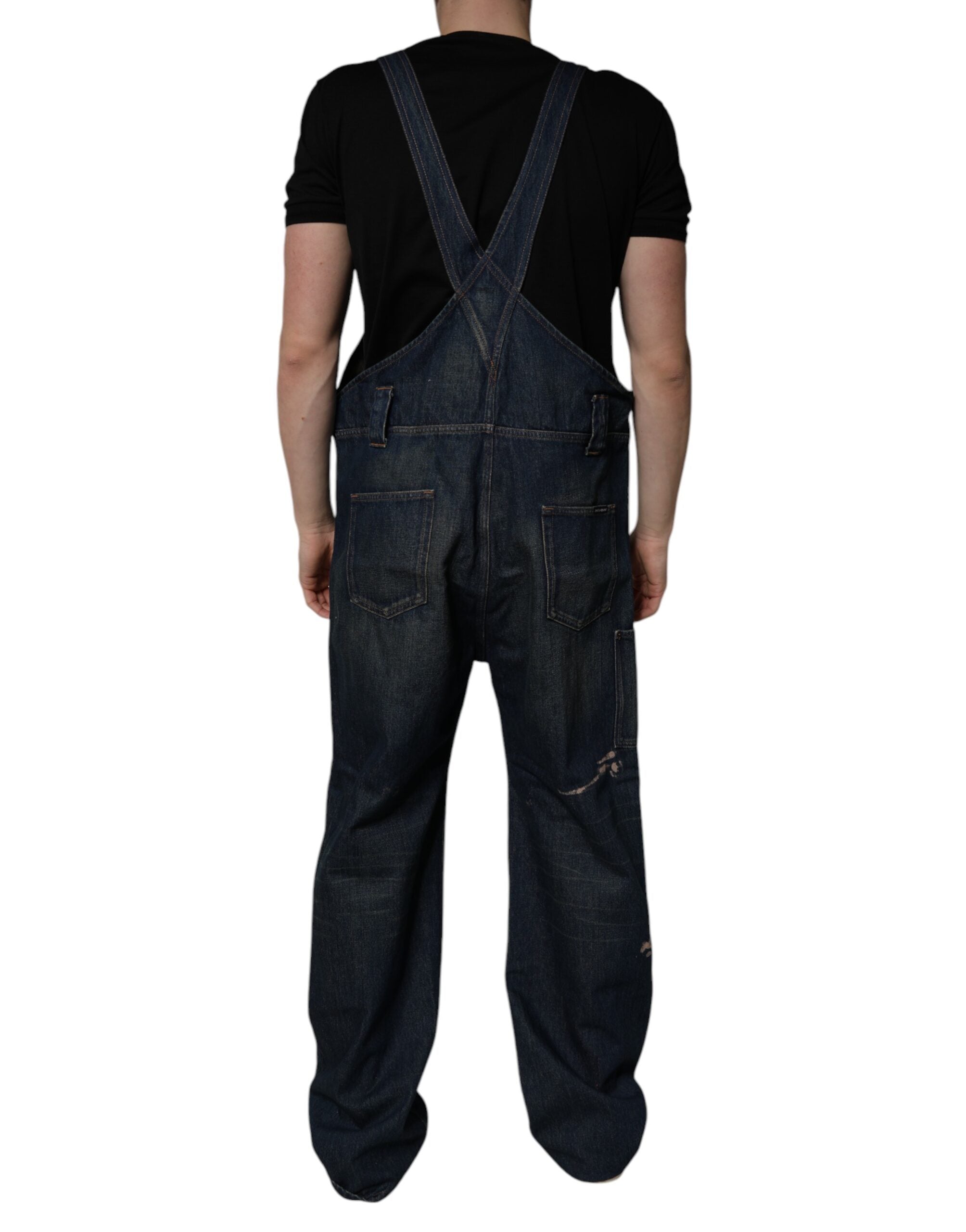 Dolce &amp; Gabbana Salopetă bărbătească din bumbac albastru închis, model denim, model blugi