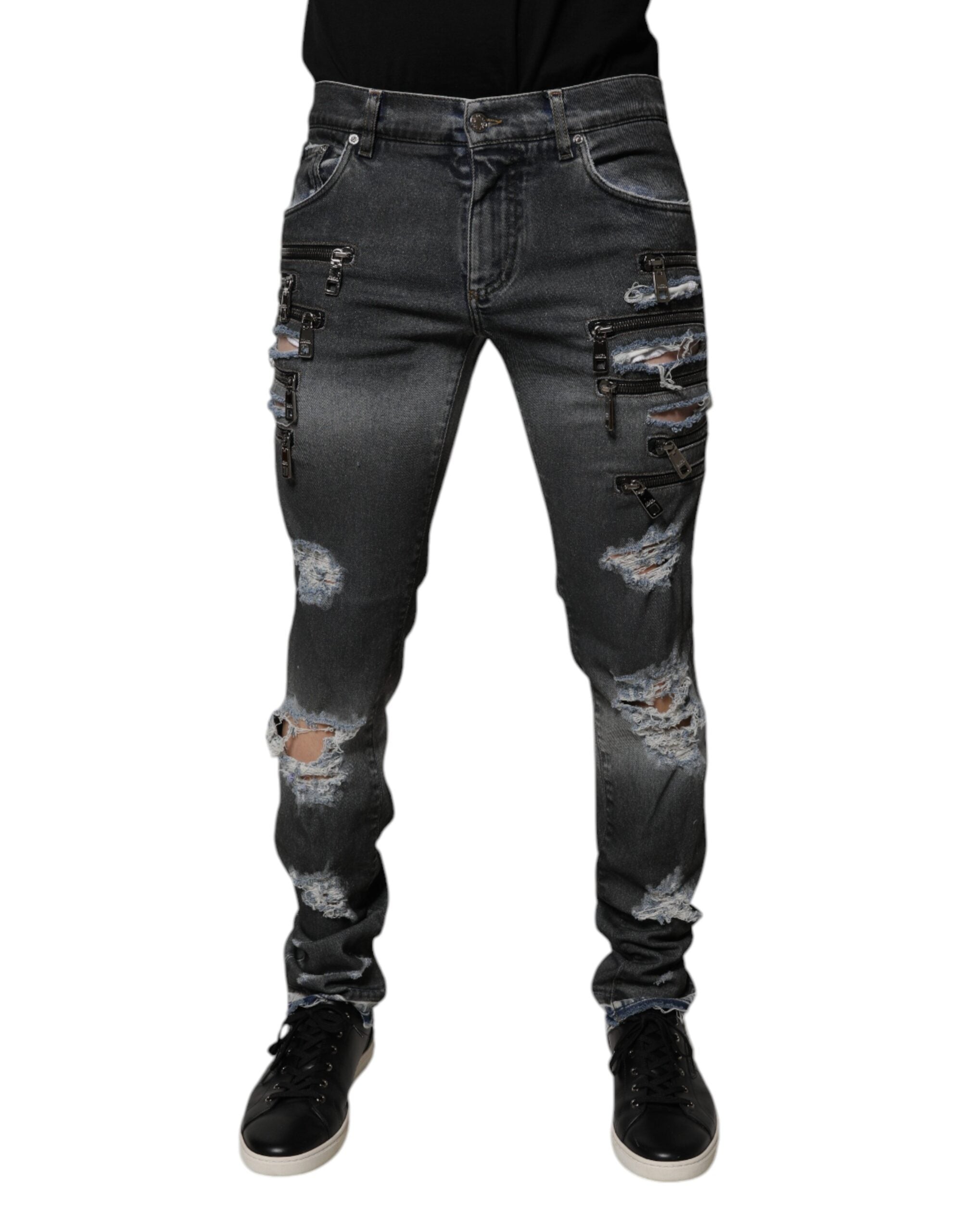 Blugi skinny din denim gri închis, din bumbac, Dolce &amp; Gabbana