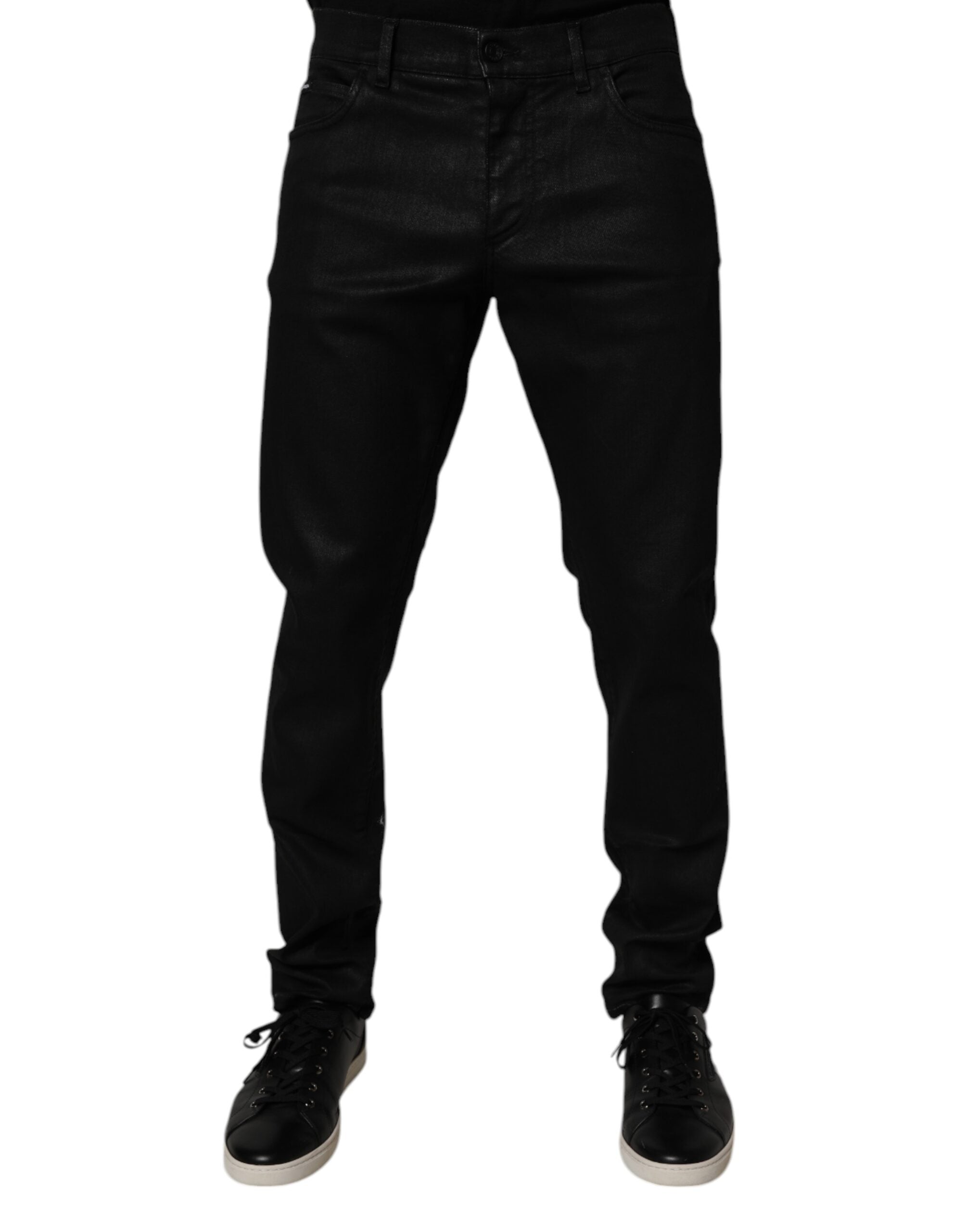 Blugi skinny Dolce &amp; Gabbana negri din bumbac elastic pentru bărbați
