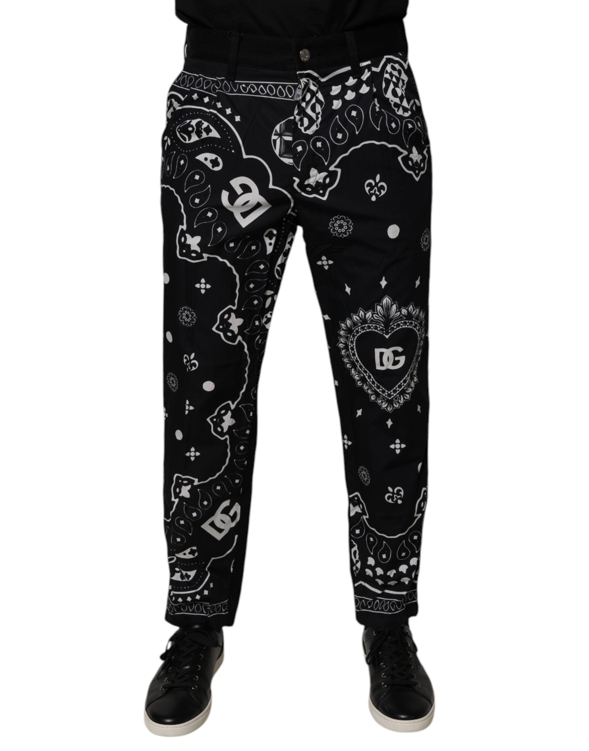 Blugi Dolce &amp; Gabbana negri cu logo bandană din bumbac - Denim lejer