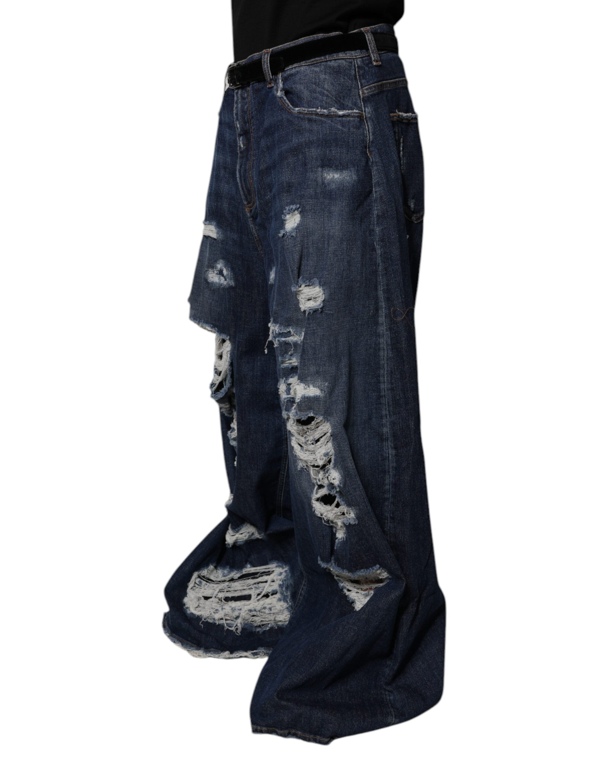 Dolce &amp; Gabbana Dunkelblaue zerfetzte Jeans mit weitem Bein für Herren