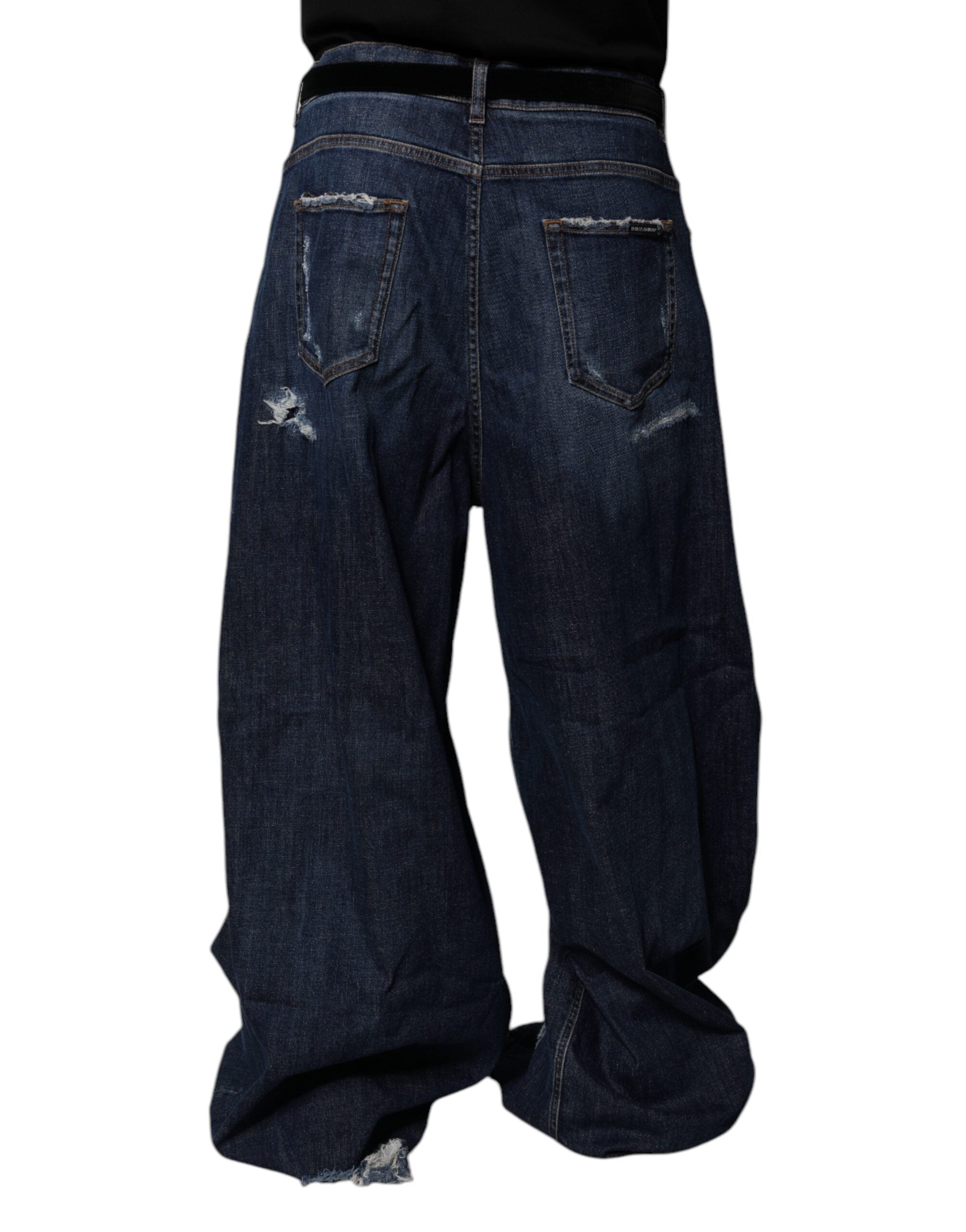 Dolce &amp; Gabbana Dunkelblaue zerfetzte Jeans mit weitem Bein für Herren