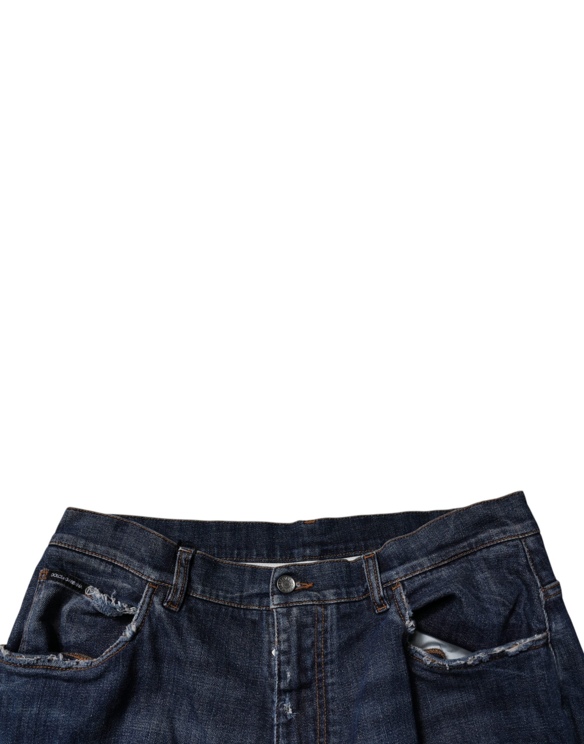 Dolce &amp; Gabbana Dunkelblaue zerfetzte Jeans mit weitem Bein für Herren