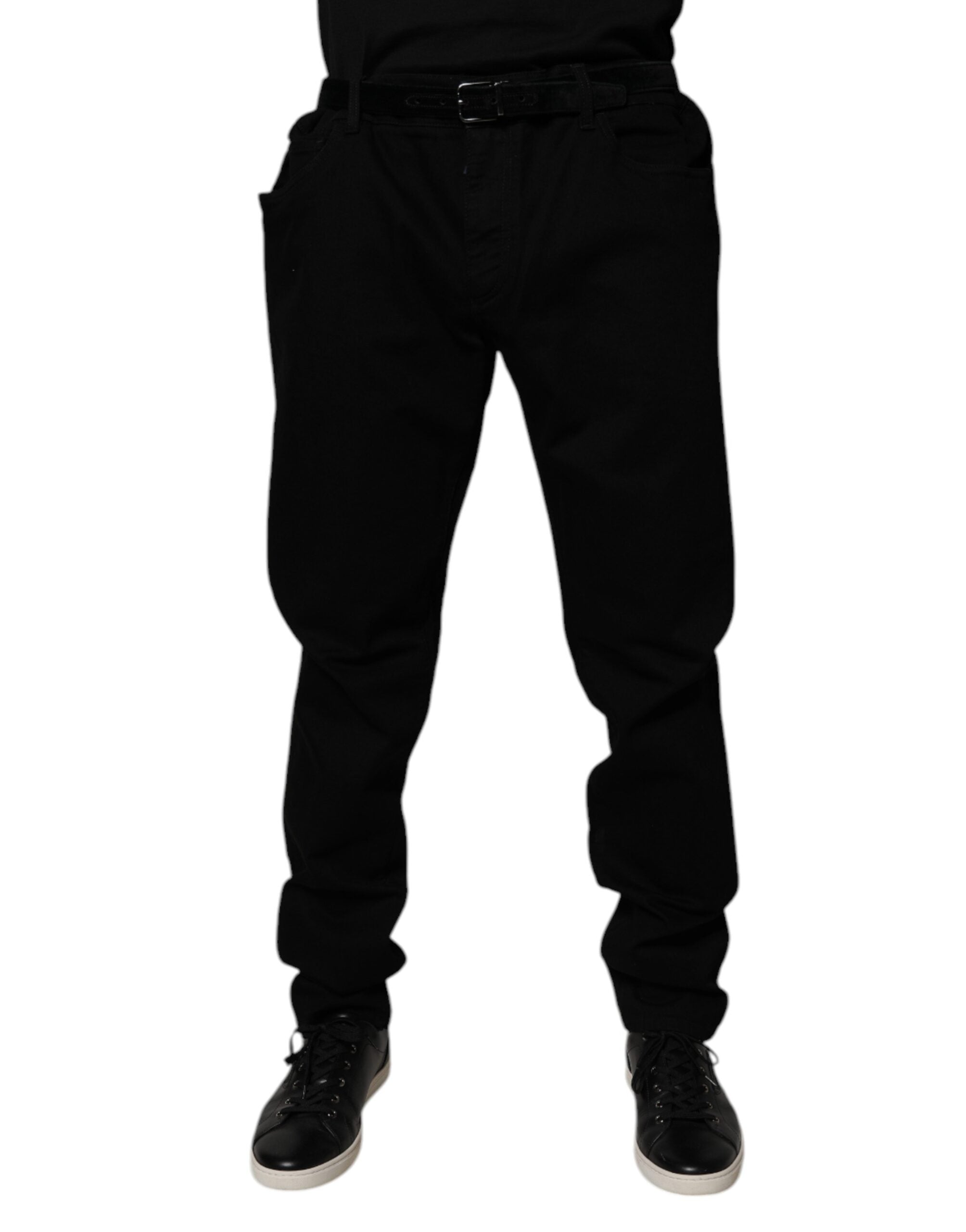 Blugi Dolce &amp; Gabbana negri din bumbac elastic, croială slim fit
