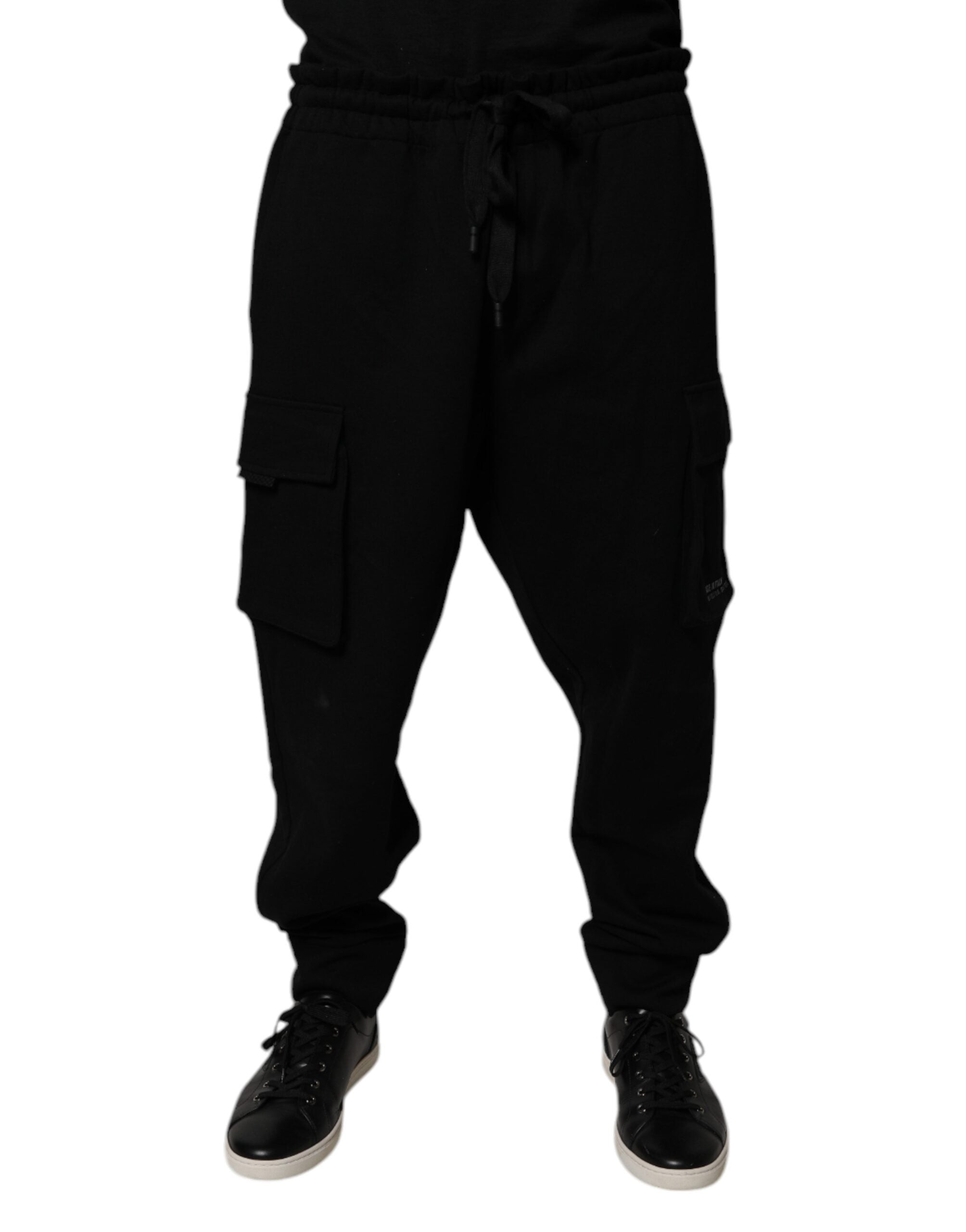 Pantaloni de trening cargo din bumbac negri Dolce &amp; Gabbana