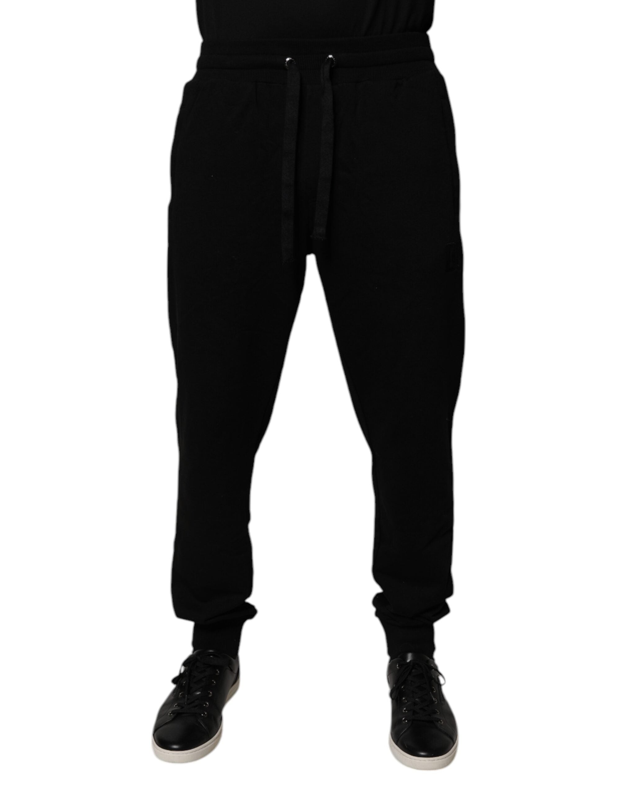 Pantaloni de trening Dolce &amp; Gabbana negri din bumbac cu talie medie