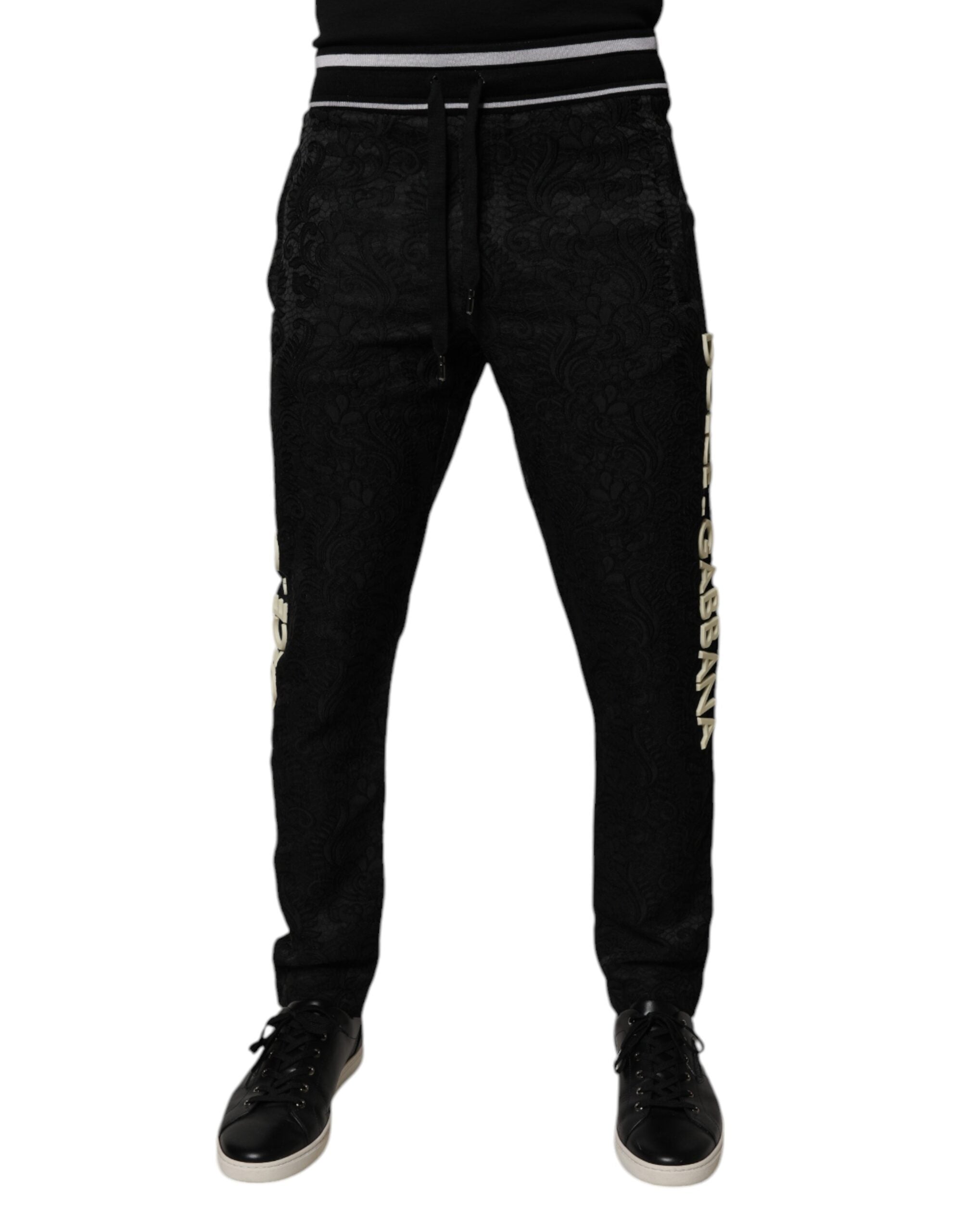 Dolce &amp; Gabbana Pantaloni sport negri cu talie medie pentru bărbați