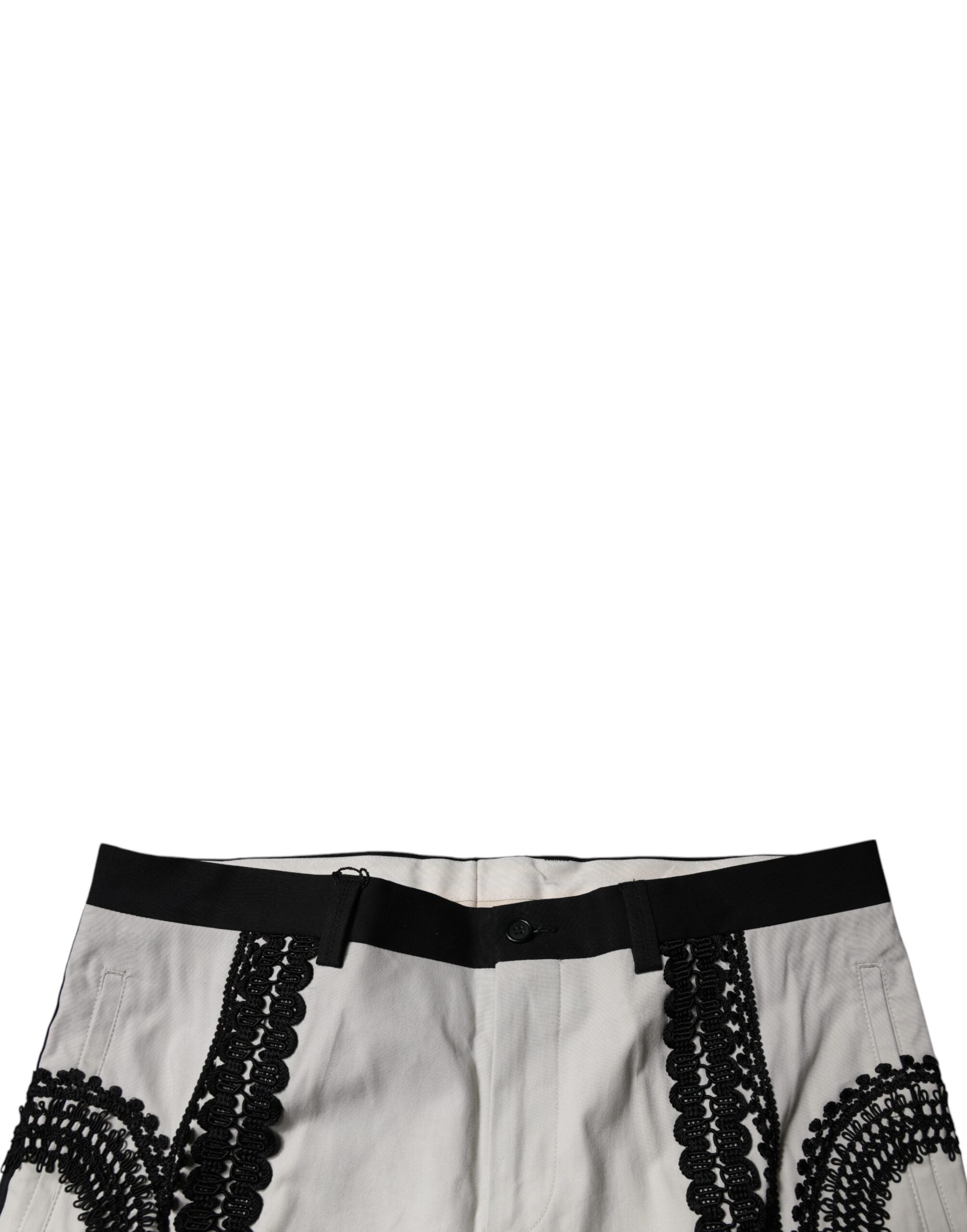Dolce &amp; Gabbana – Weiße, mittelhohe Anzughose mit Spitzenbesatz