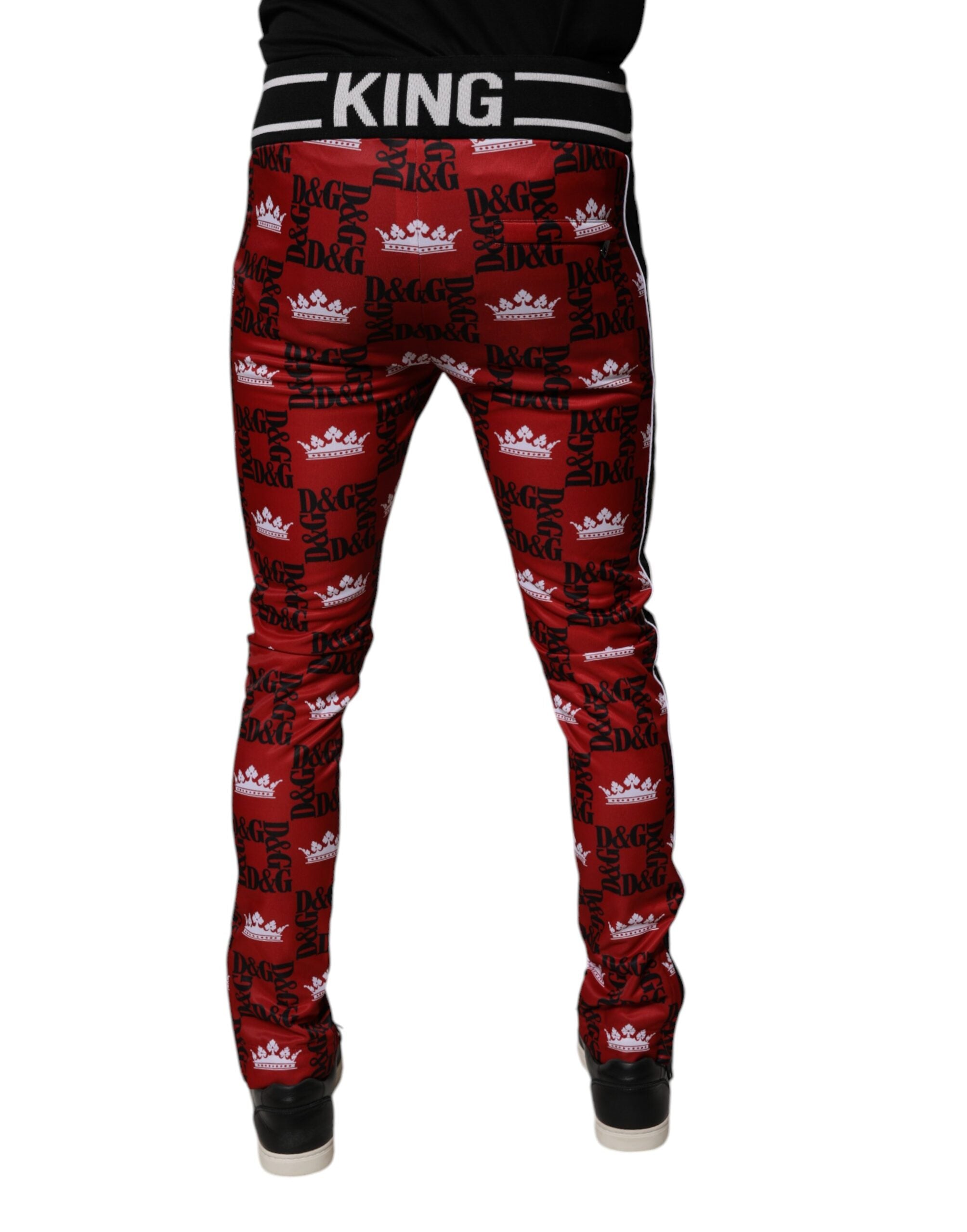Dolce &amp; Gabbana Pantaloni de trening pentru bărbați cu monogramă și logo coroanei roșii