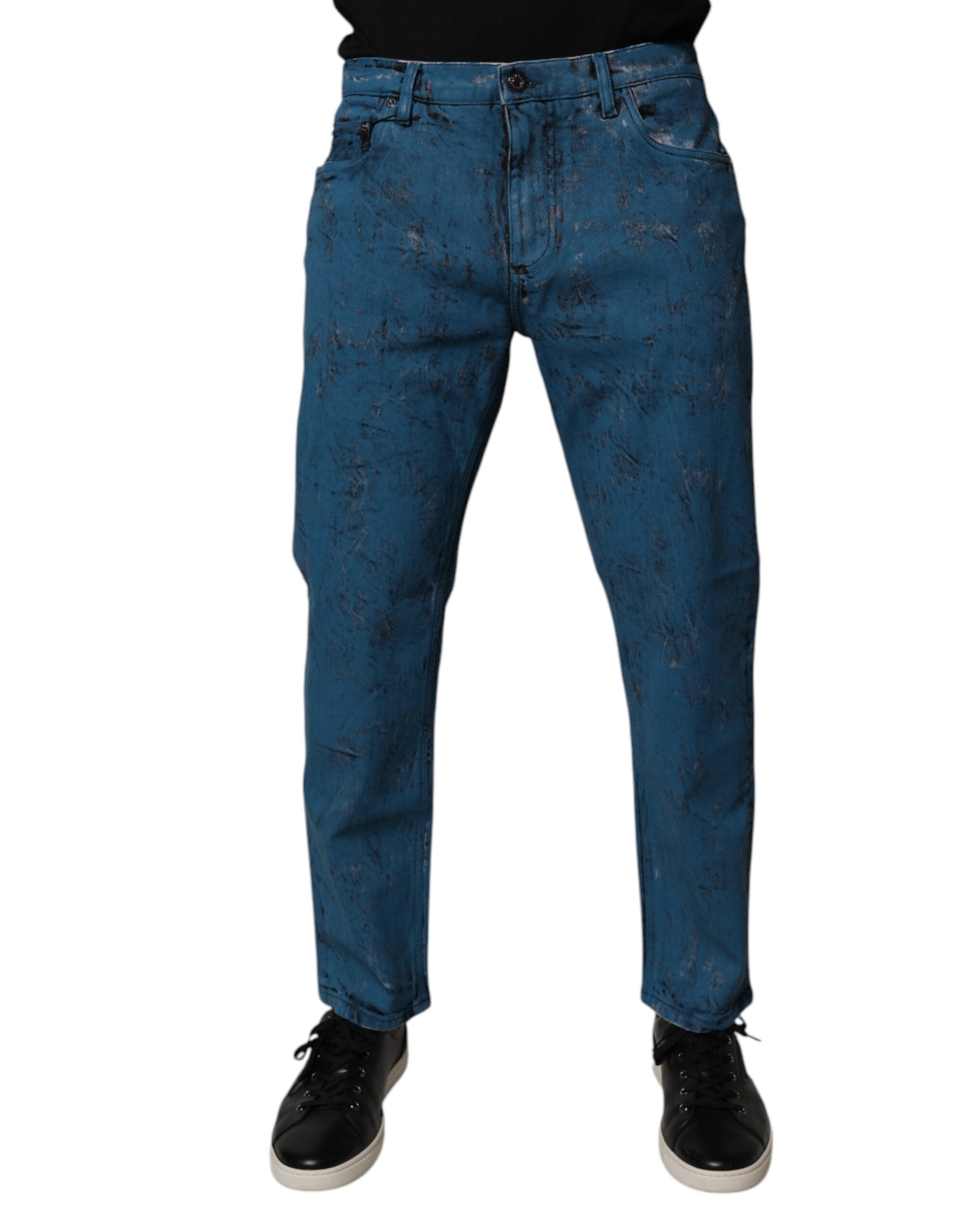 Blugi skinny din denim pentru bărbați, vopsiți în albastru, din bumbac, Dolce &amp; Gabbana