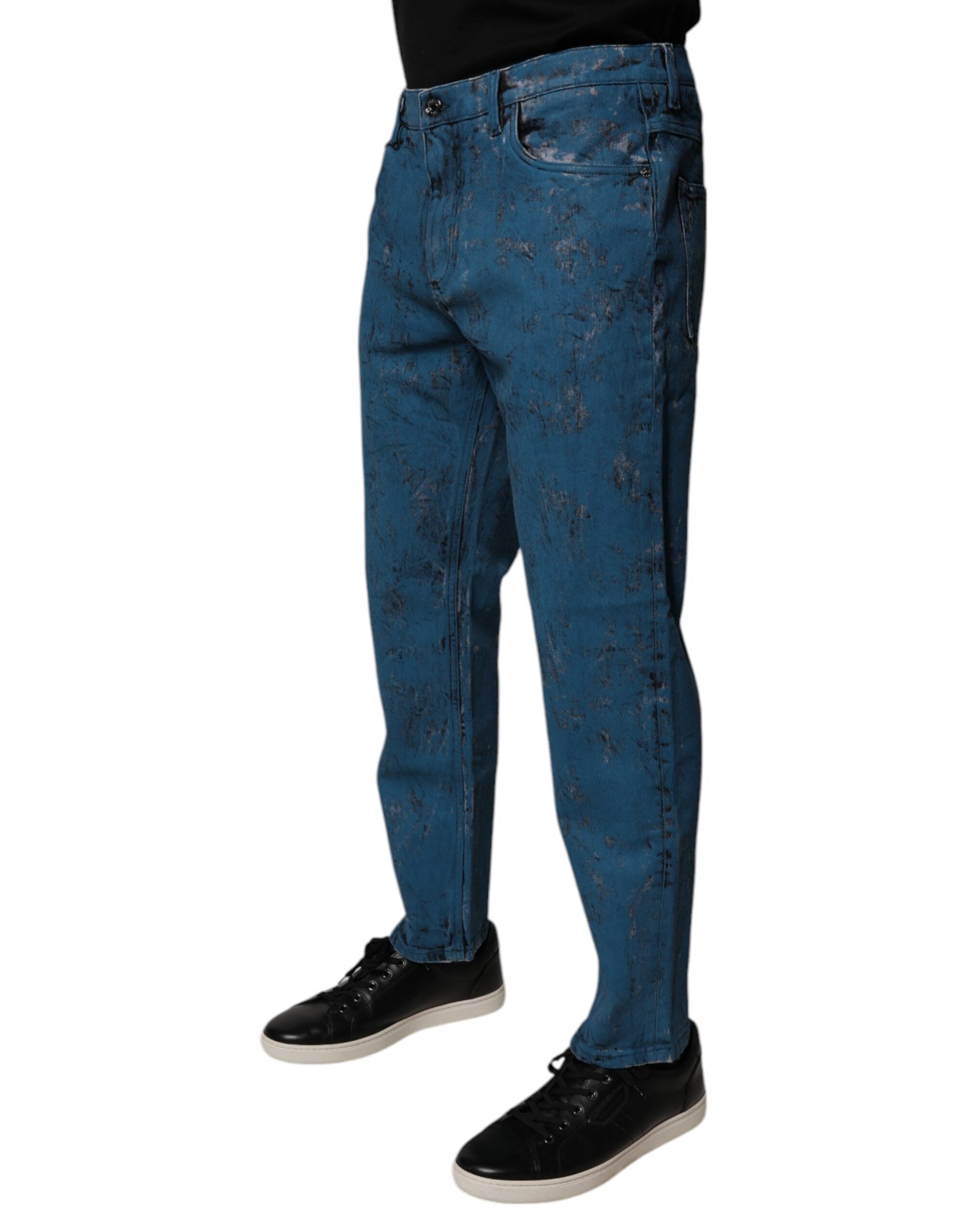 Blugi skinny din denim pentru bărbați, vopsiți în albastru, din bumbac, Dolce &amp; Gabbana