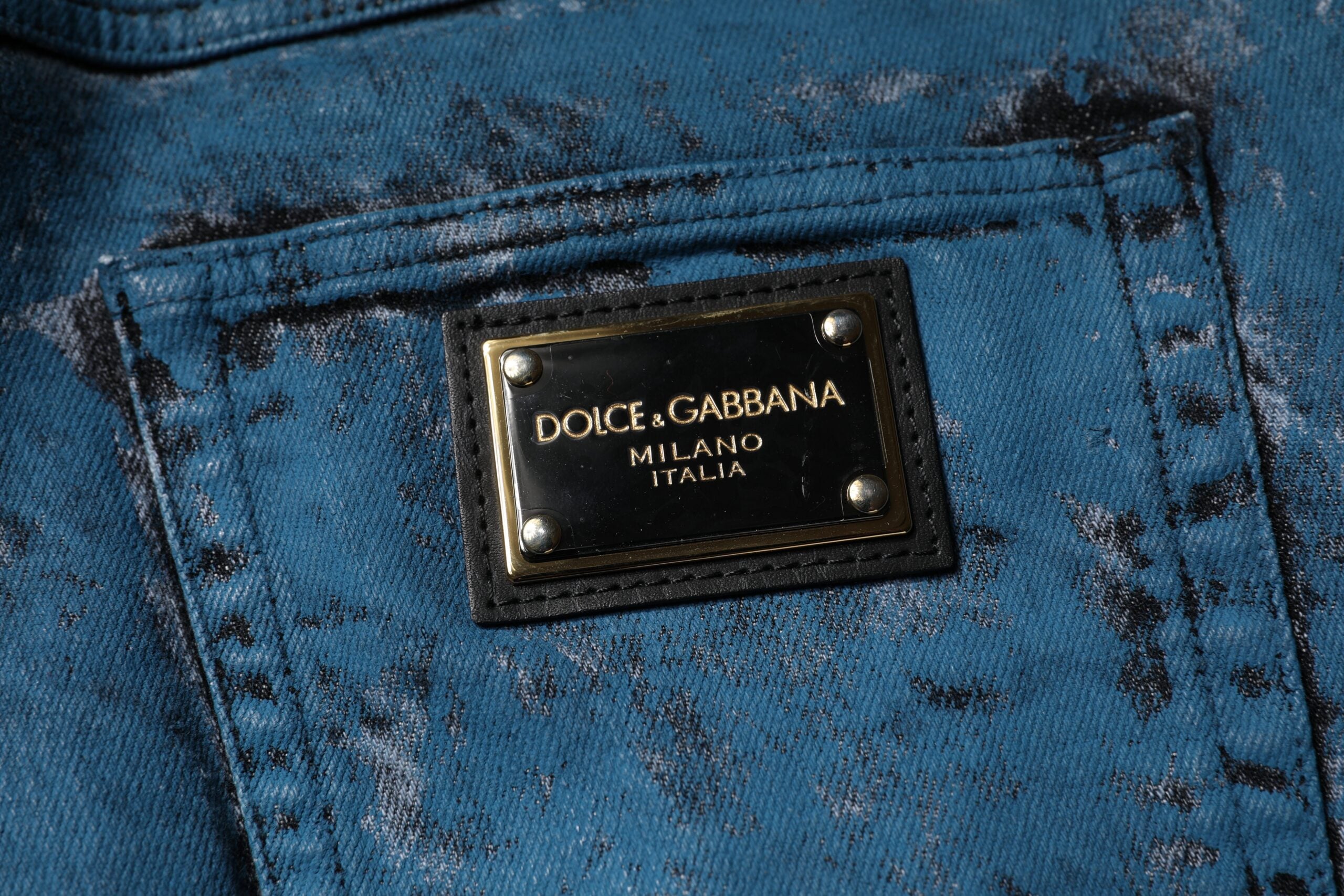 Blugi skinny din denim pentru bărbați, vopsiți în albastru, din bumbac, Dolce &amp; Gabbana