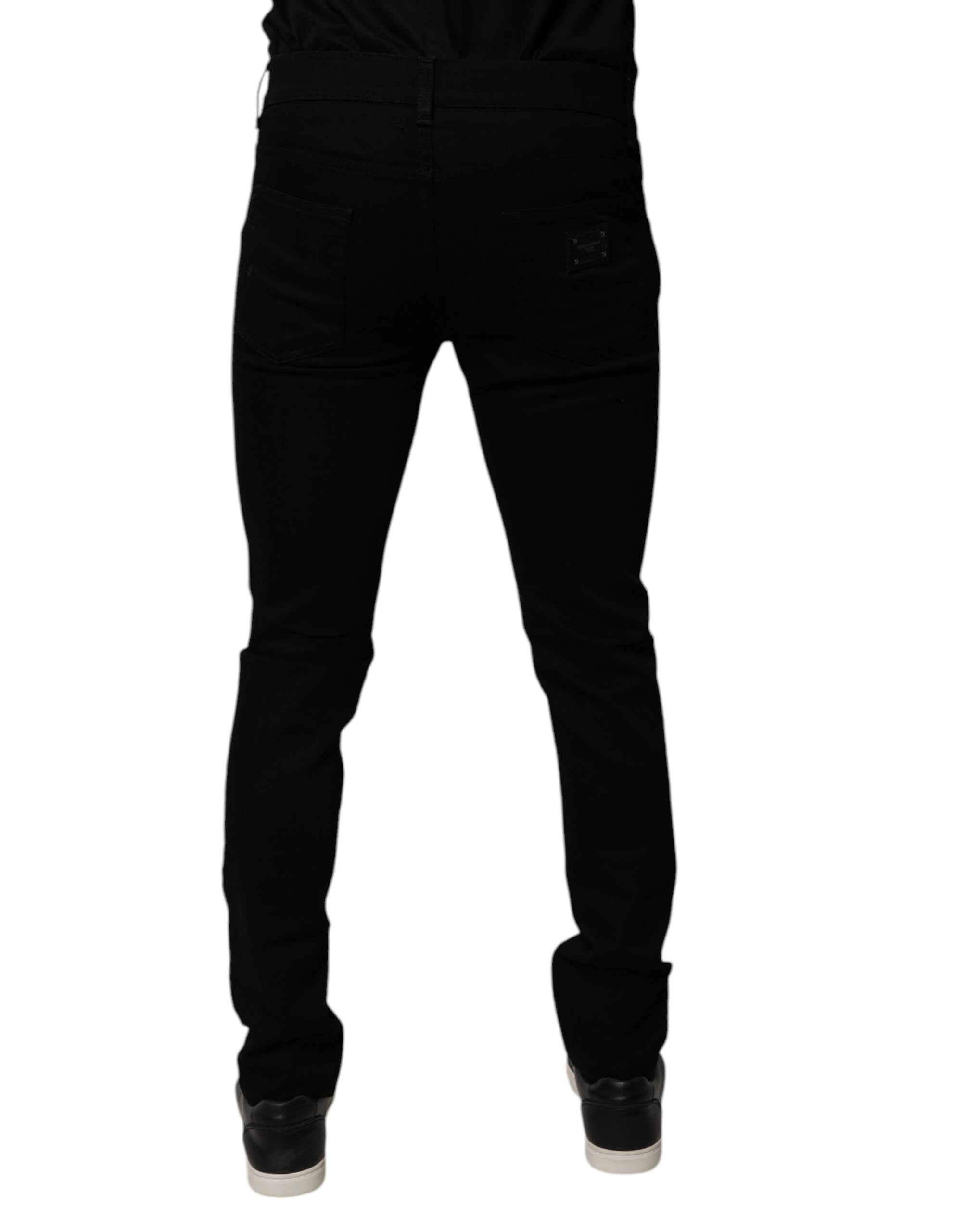 Blugi skinny Dolce &amp; Gabbana negri cu imprimeu Sacred Heart din bumbac