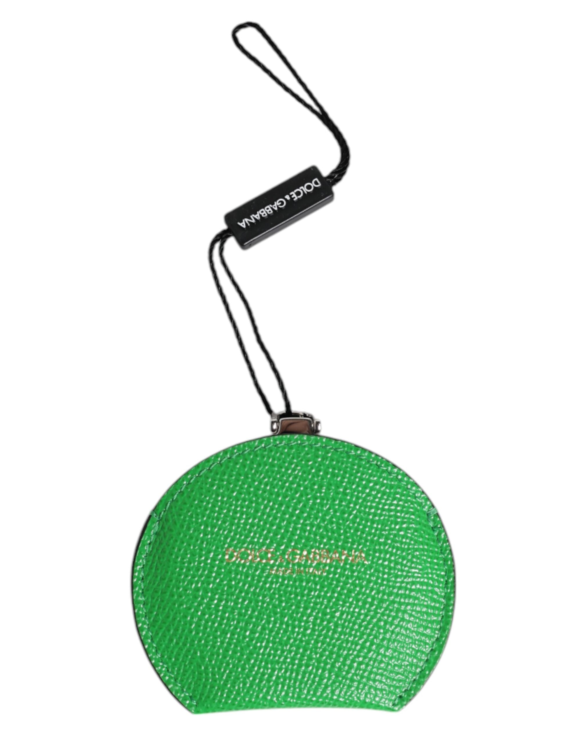 Suport pentru oglindă rotundă din piele de vițel verde Dolce &amp; Gabbana cu logo