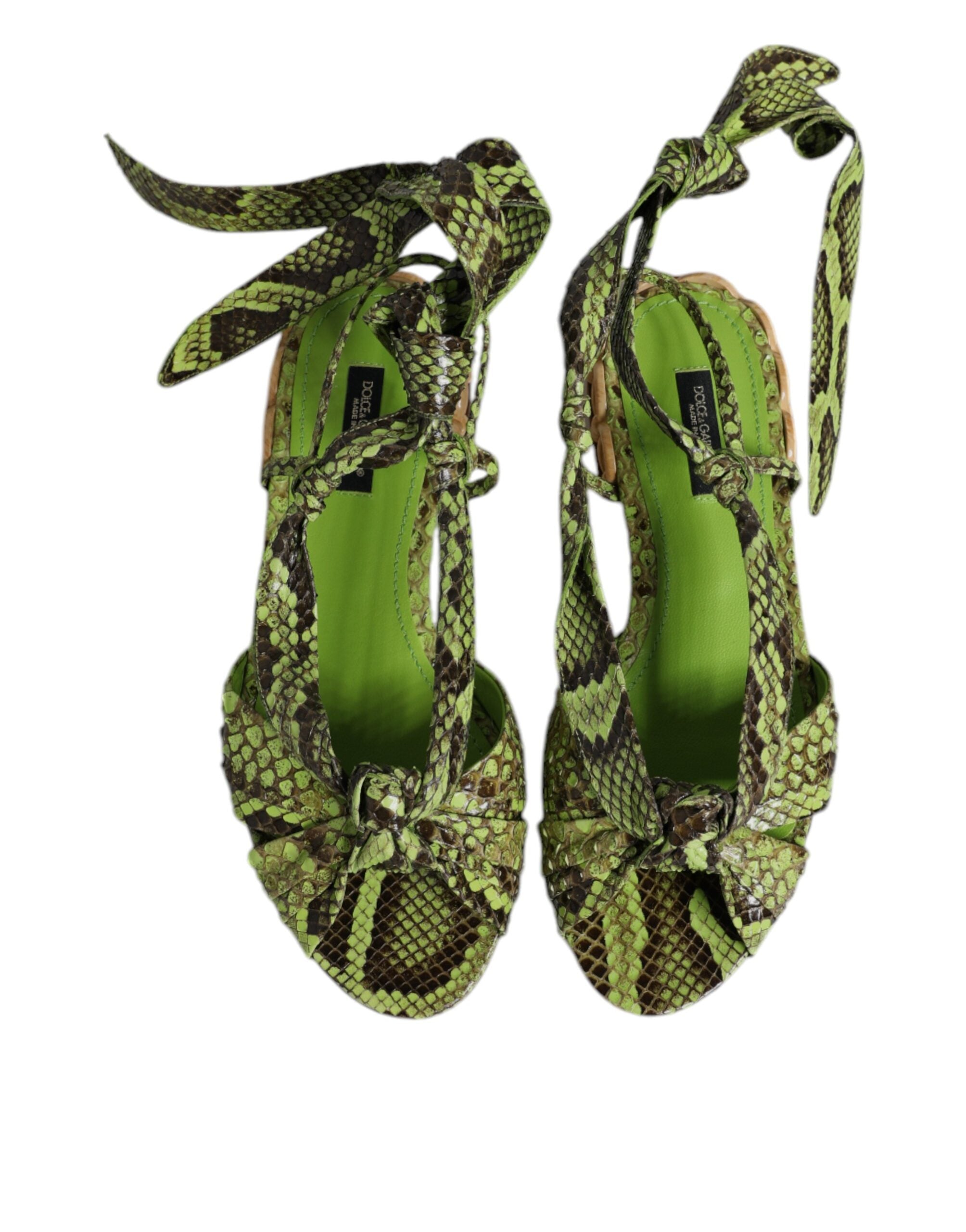 Sandale Dolce &amp; Gabbana verzi cu imprimeu animal print și înfășurări la gleznă