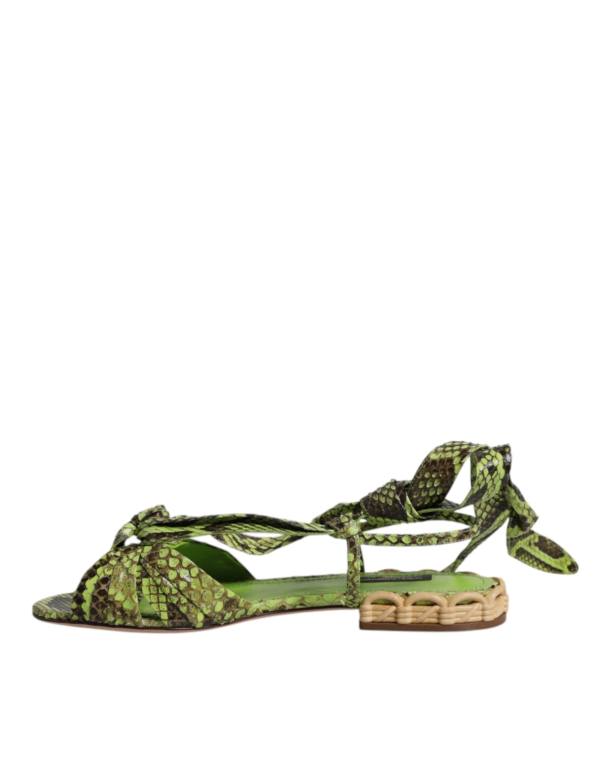 Sandale Dolce &amp; Gabbana verzi cu imprimeu animal print și înfășurări la gleznă