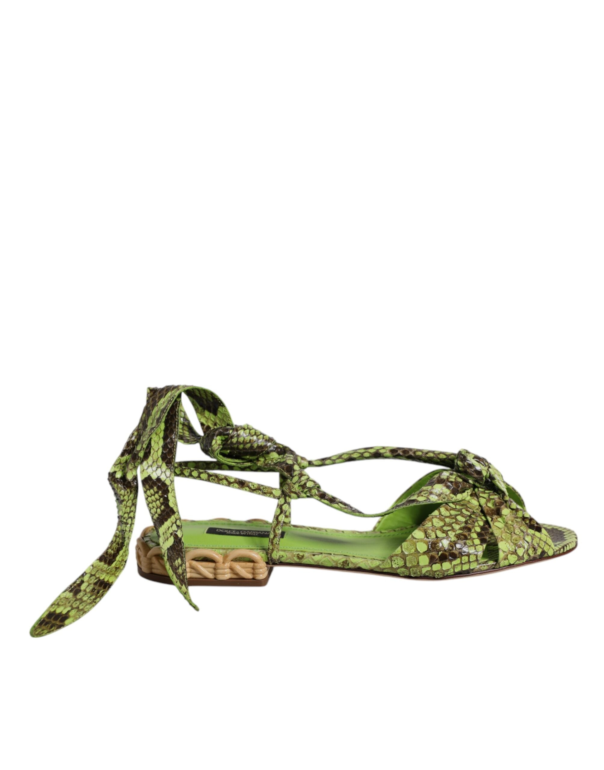 Sandale Dolce &amp; Gabbana verzi cu imprimeu animal print și înfășurări la gleznă