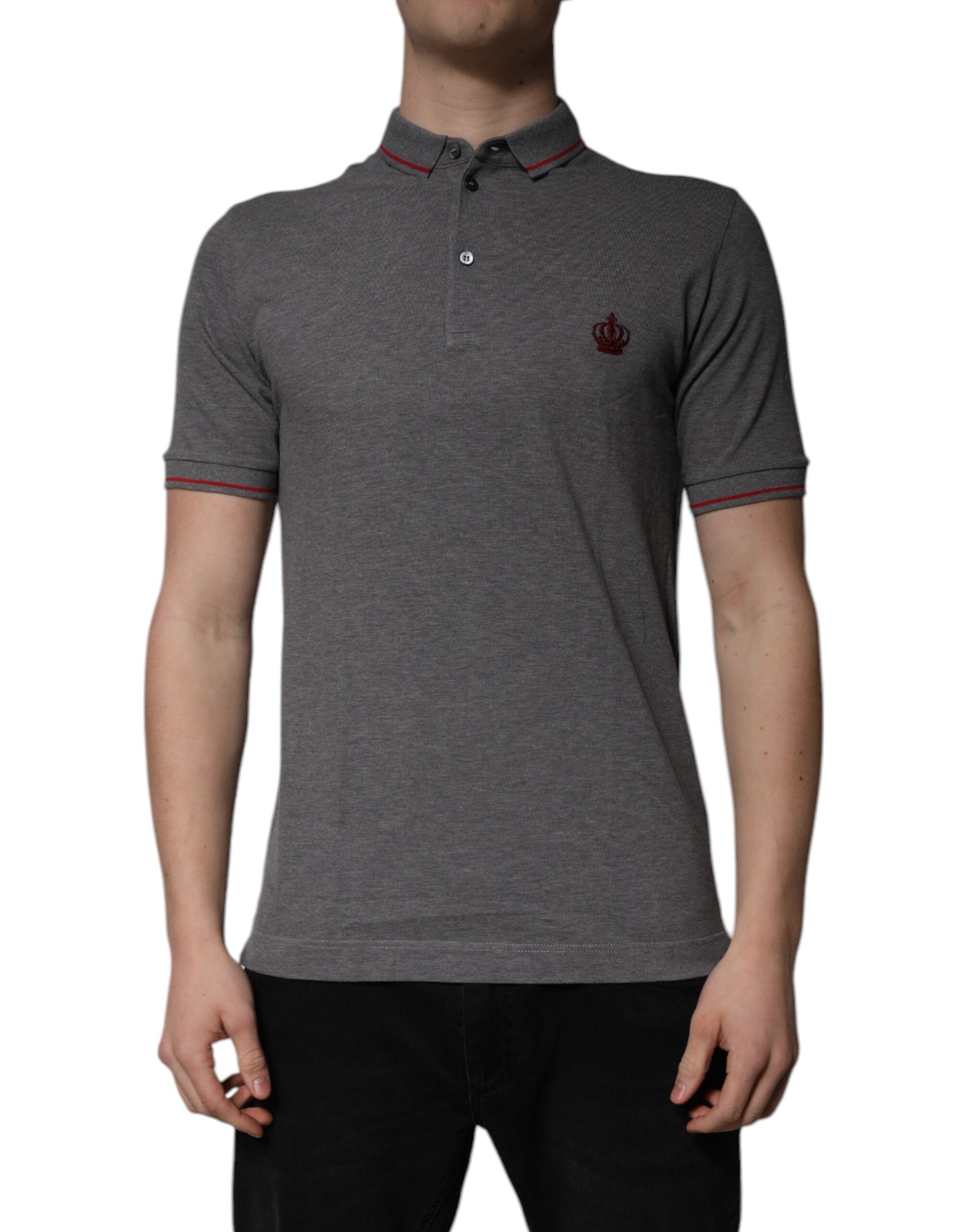 Dolce &amp; Gabbana – Poloshirt aus grauer Baumwolle mit Kronenkragen