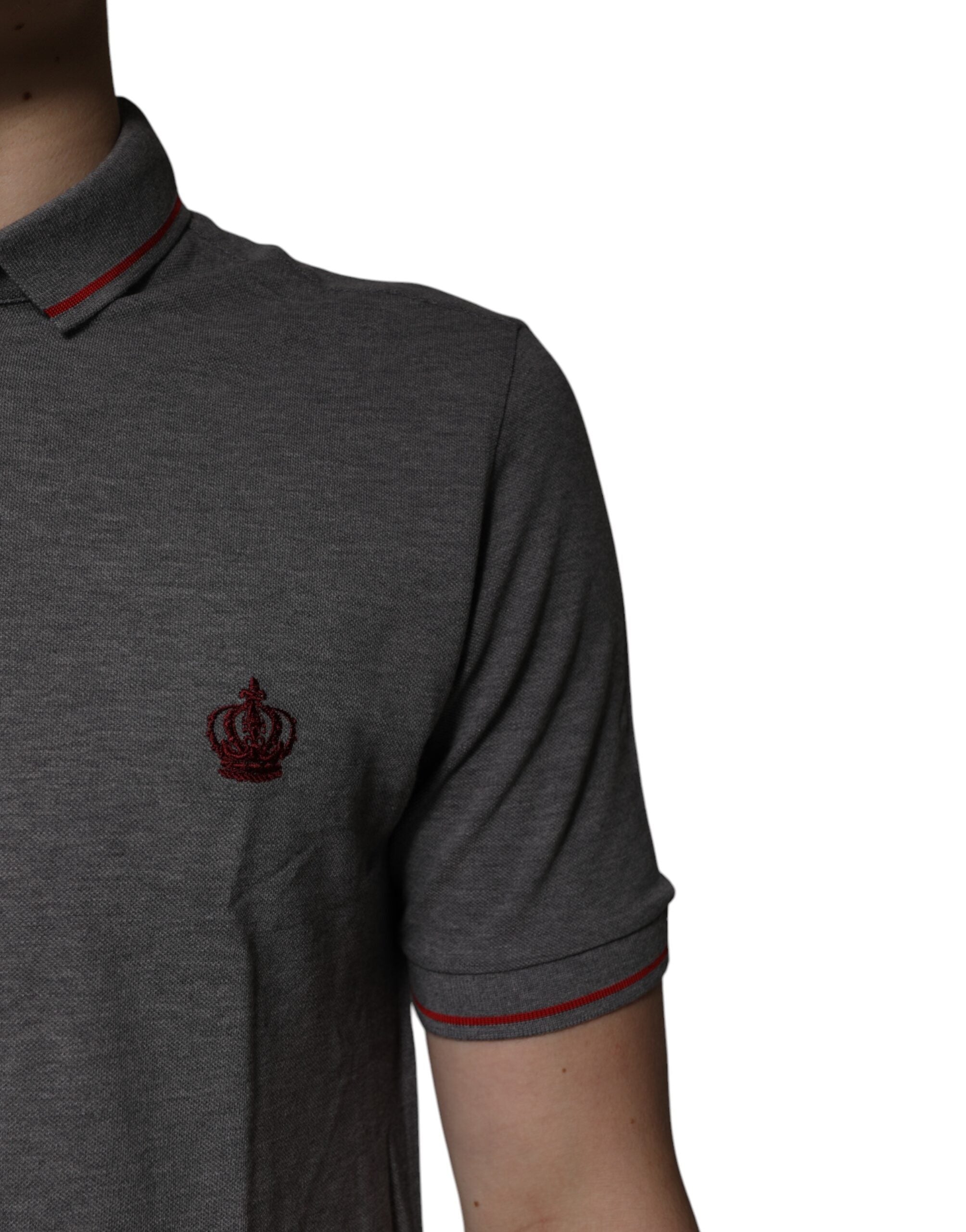 Dolce &amp; Gabbana – Poloshirt aus grauer Baumwolle mit Kronenkragen