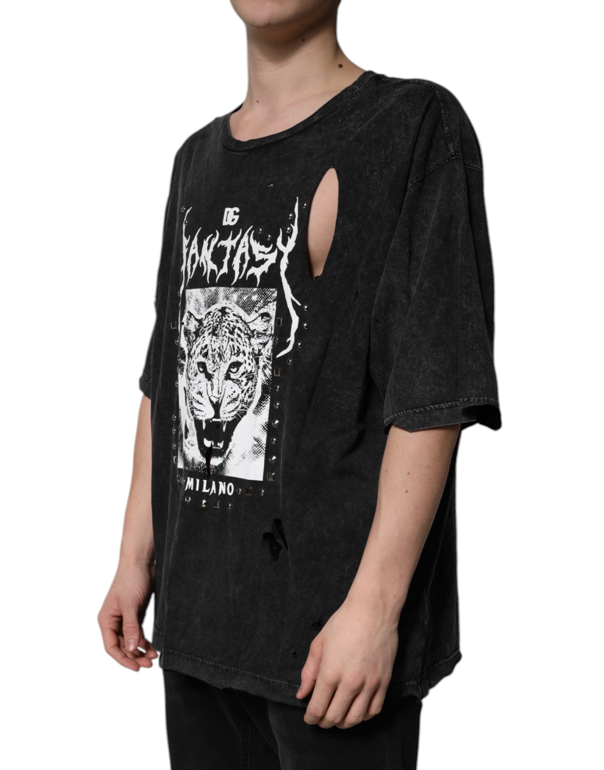 Dolce &amp; Gabbana – Schwarzes Baumwoll-T-Shirt mit Rundhalsausschnitt und grafischem Print