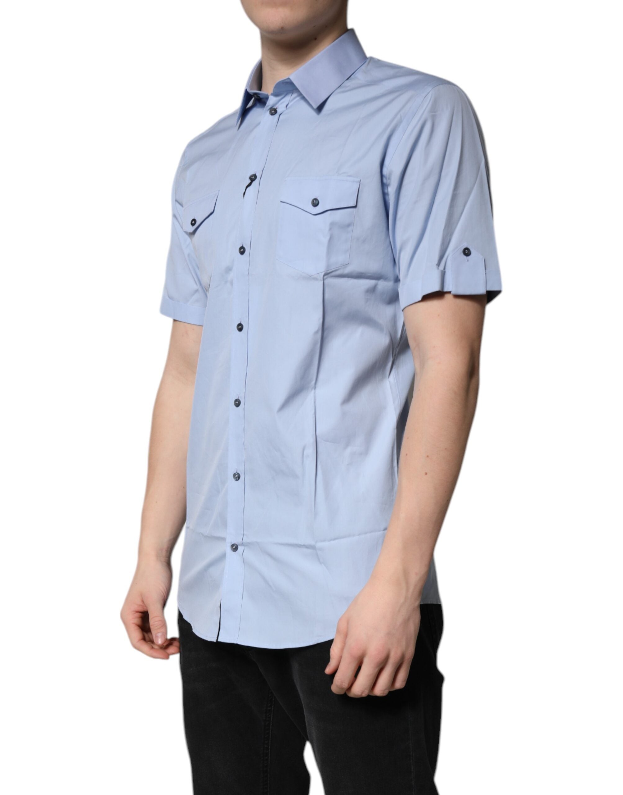 Dolce &amp; Gabbana, Blaues Poloshirt aus Baumwolle mit Knopfleiste
