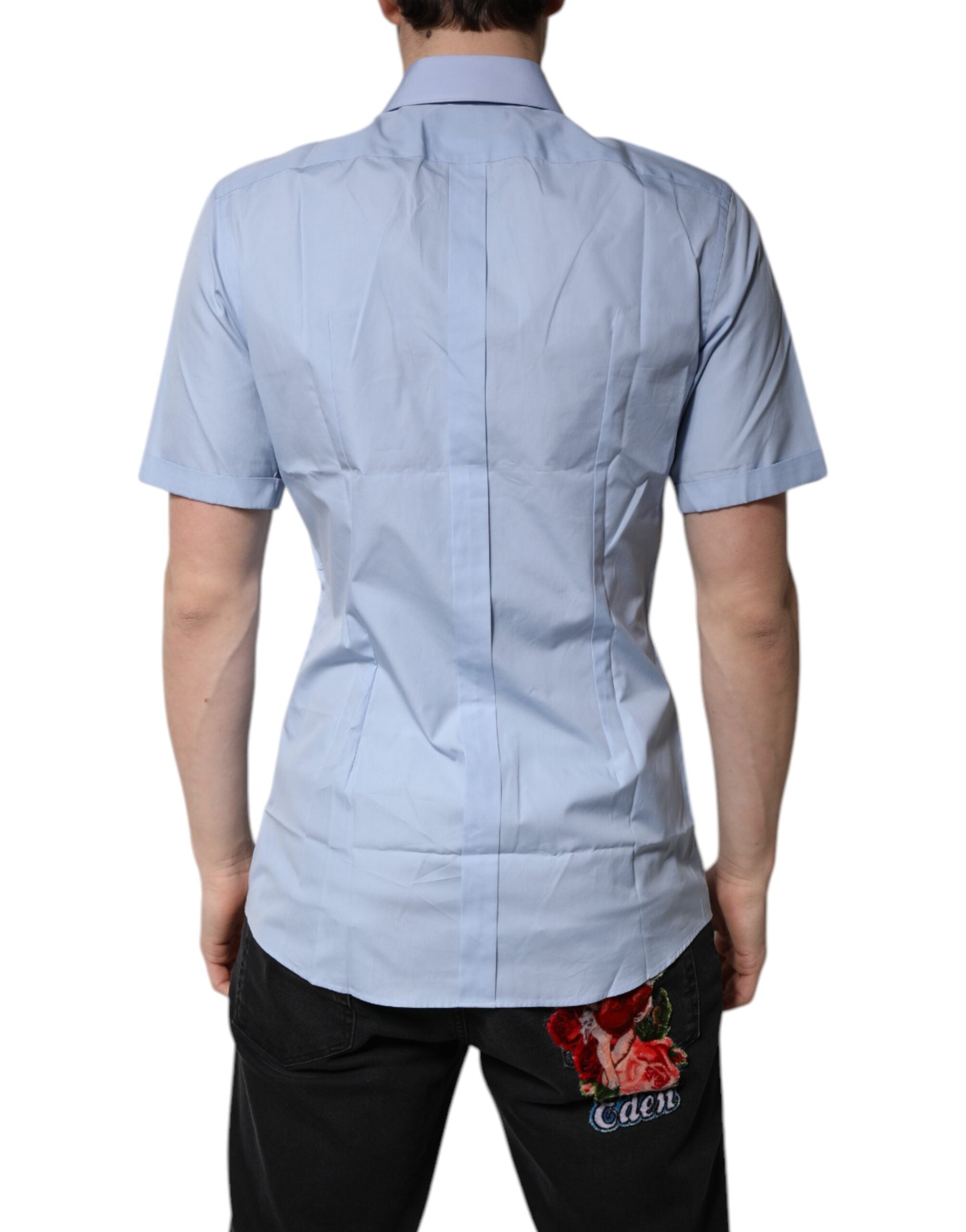 Dolce &amp; Gabbana, Blaues Poloshirt aus Baumwolle mit Knopfleiste