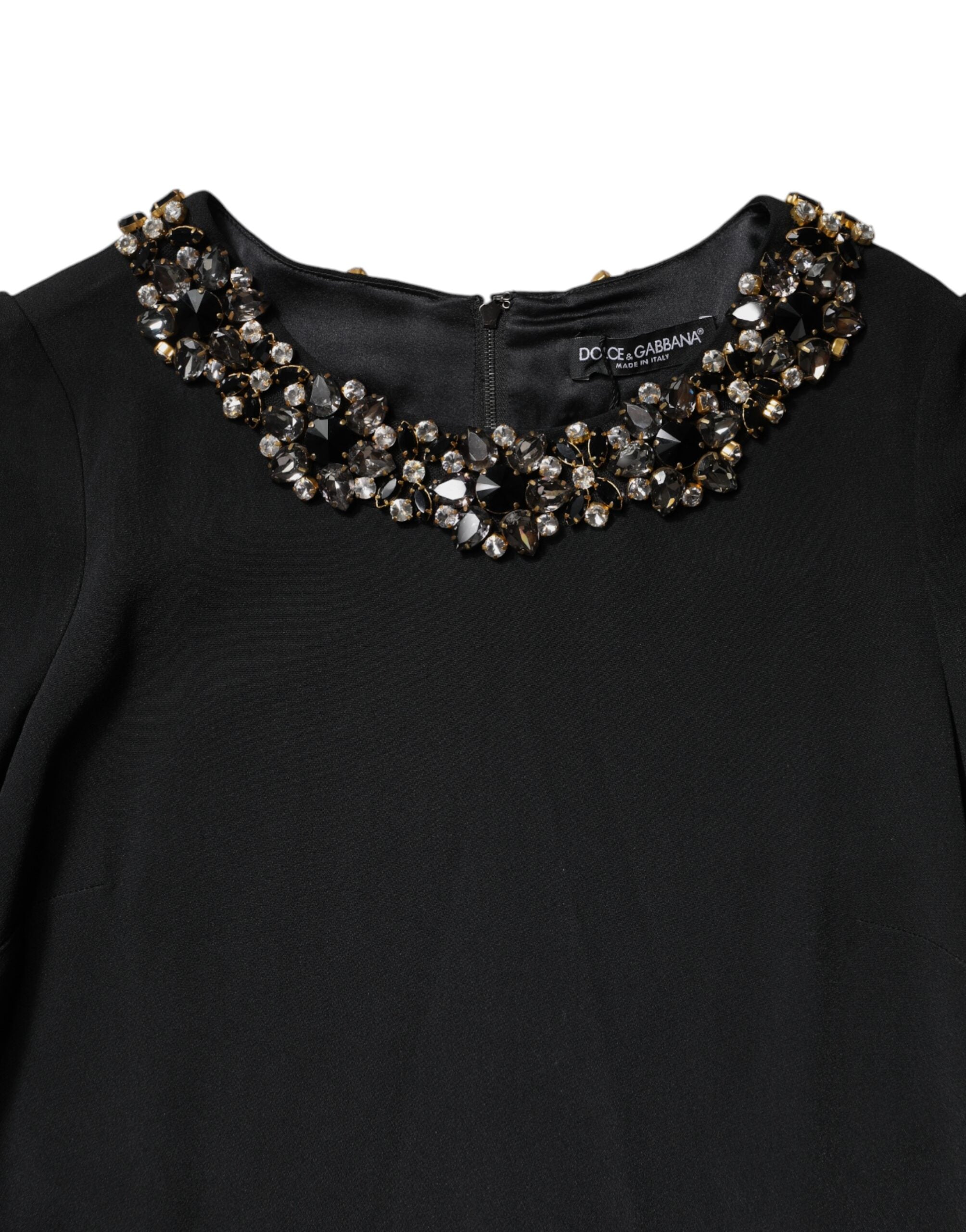 Rochie mini Dolce &amp; Gabbana neagră cu cristale și decolteu rotund